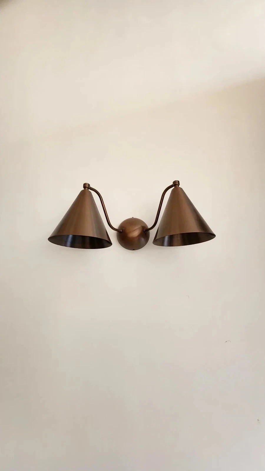 Mid Century Brass Wall Sconce Antique Brass Light Fixture Hardwire Double Light