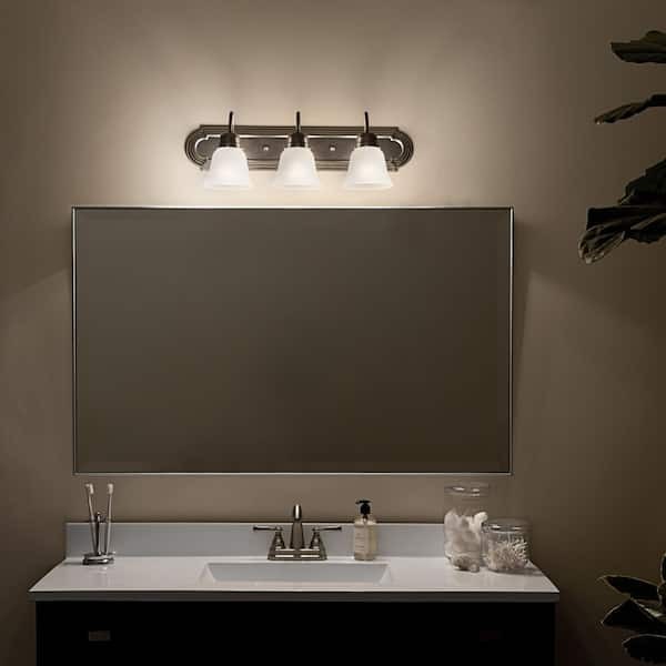 Kichler Independence 24in 3 Bell Shape Light Vanity Brushed Nickel Frosted Glass