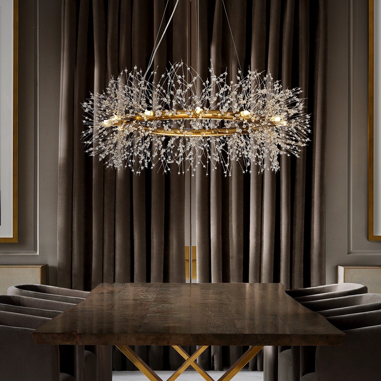 OpenBox Stainless Steel Crystal Firework 12-lights Round Chandelier in Gold