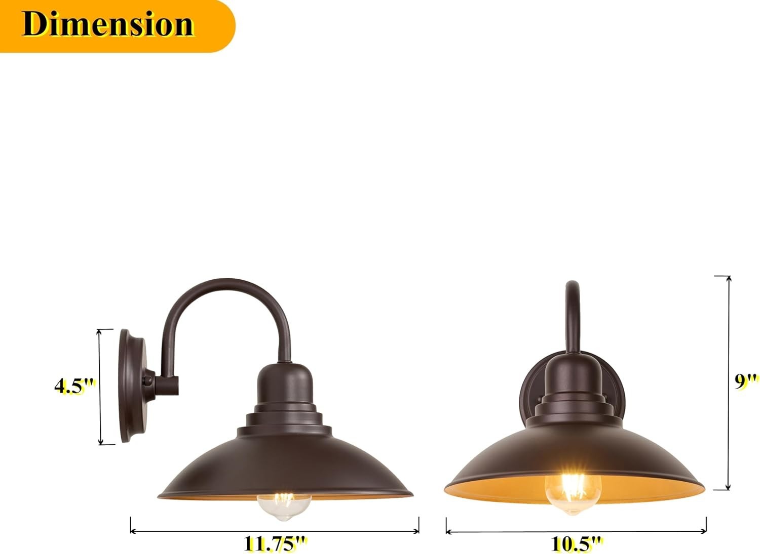 2 Pack Bronze Vanity Barn Lights, Farmhouse Gooseneck Wall Sconce with E26 Socke