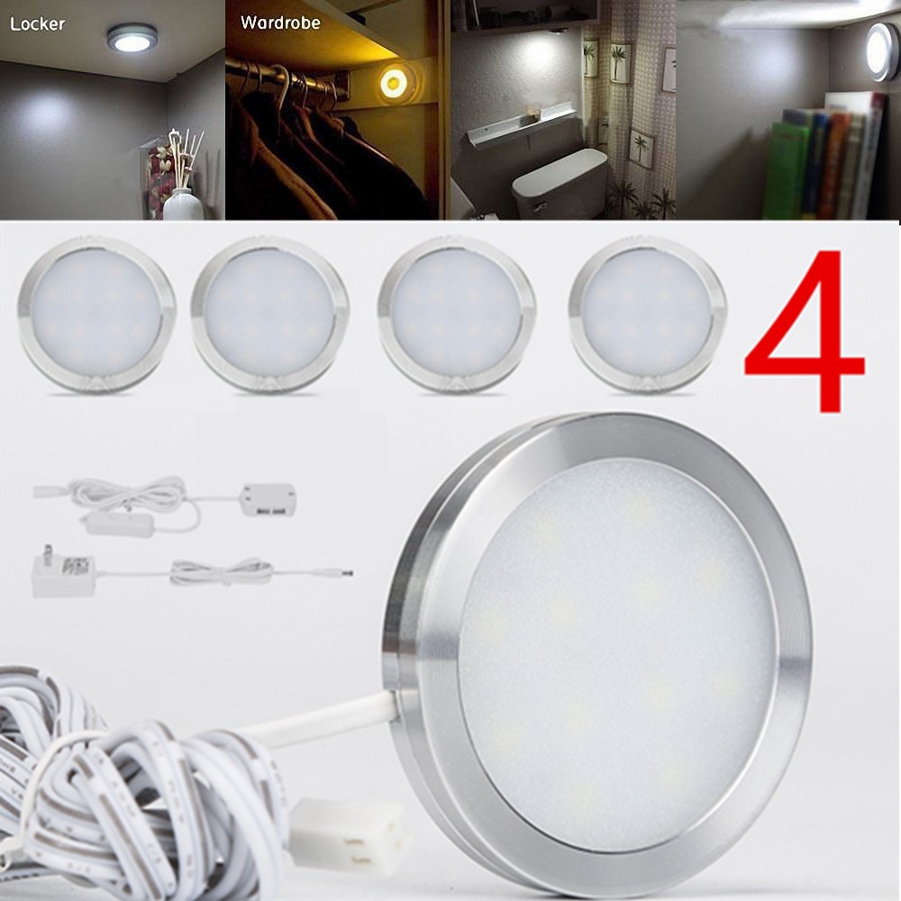 LED Under Cabinet Lighting Kitchen Counter Closet Puck Light Lamp 4 Packs Kit