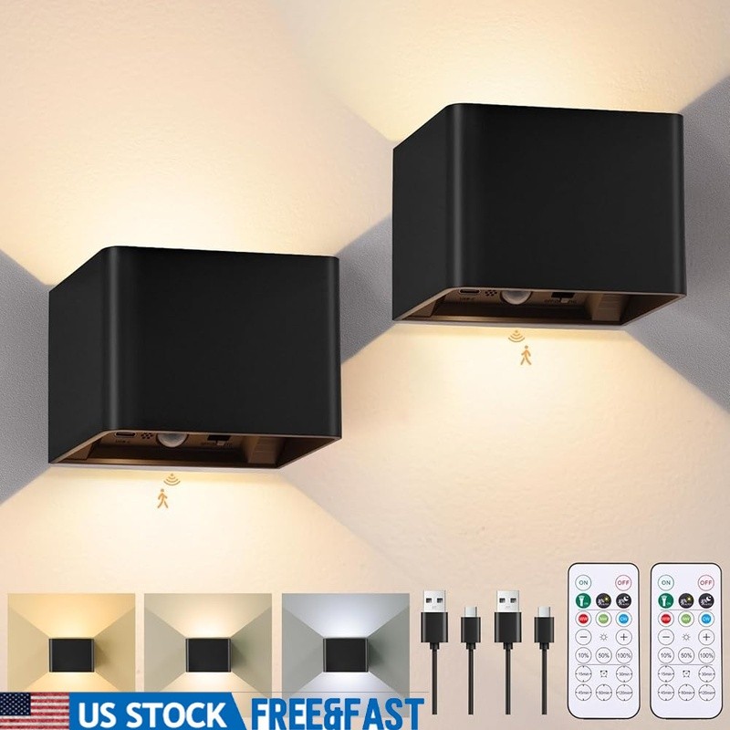Motion Sensor Wall Sconce LED Dimmable Rechargeable Wireless Indoor Light New