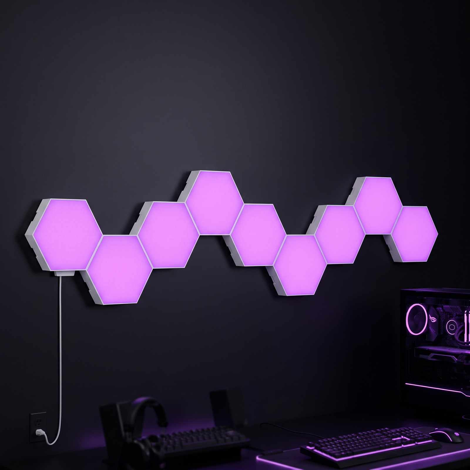 10 Pack Hexagon LED RGB Light Panels Wall Decor Modular Music Sync App & Remote