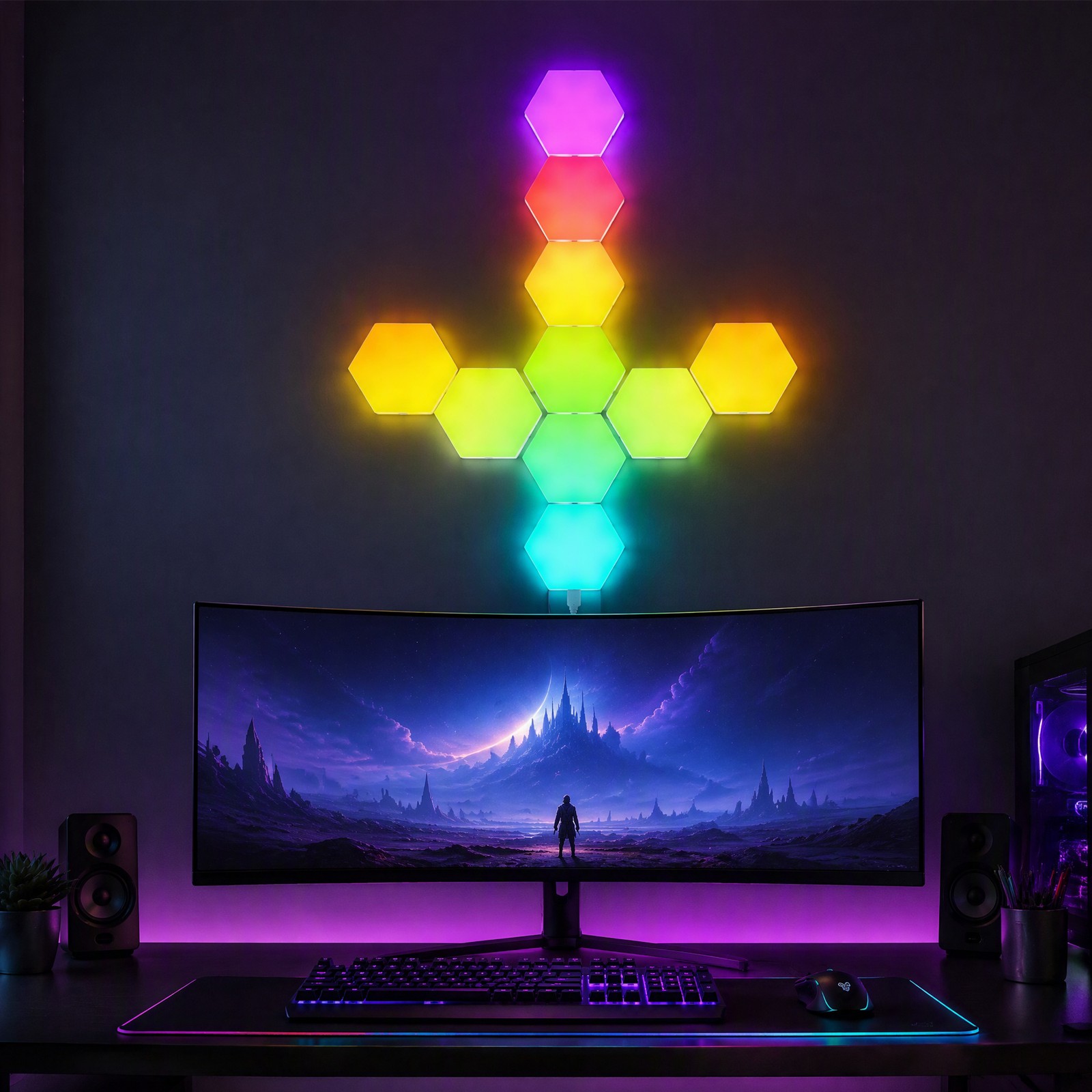 RGB Multicolor Hexagon Panel Light Smart LED Wall Lamp Music Sync Gaming Lights
