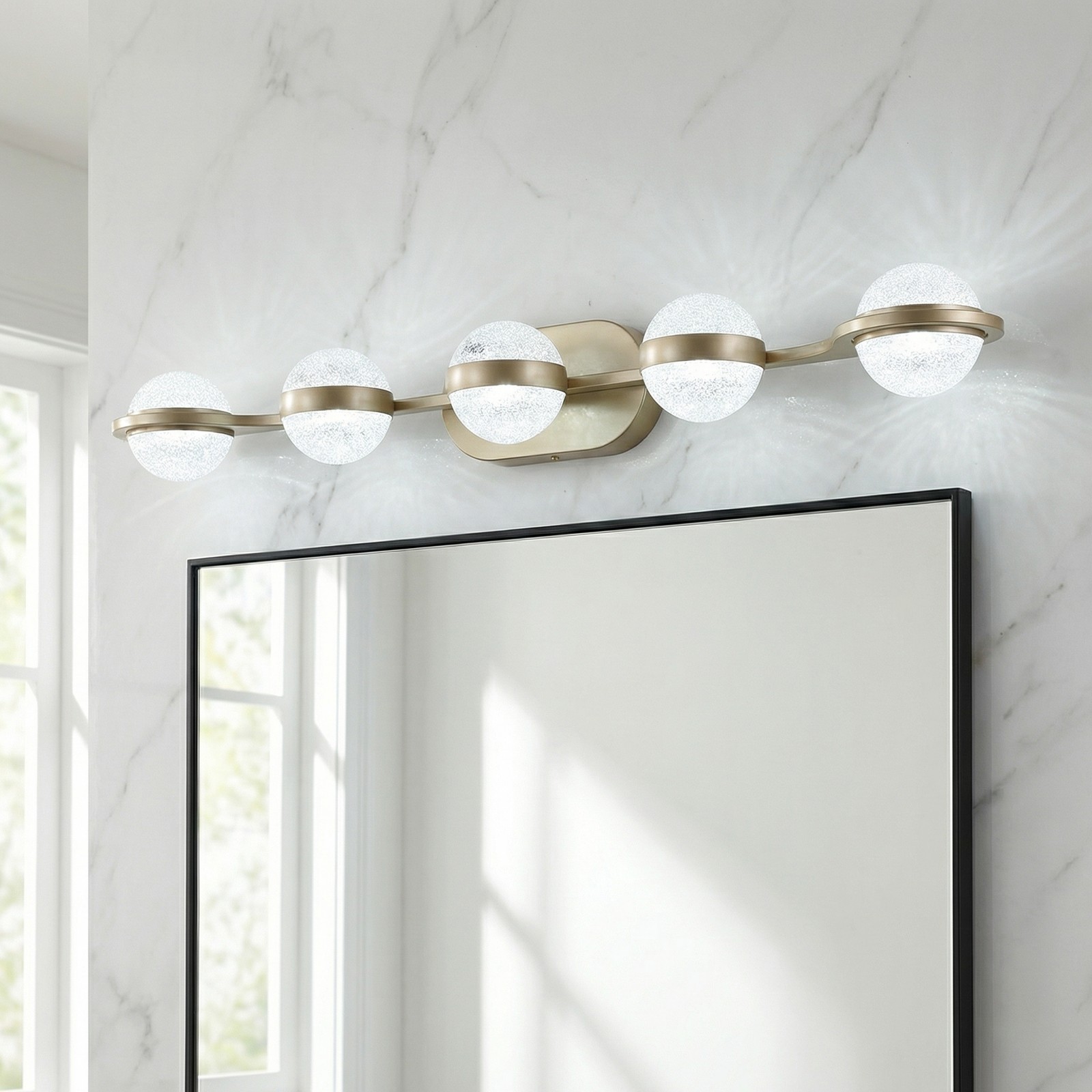 35» Vanity Light 5 Lights Acrylic Shade for Bathroom Mirror Wall Gold Fixture