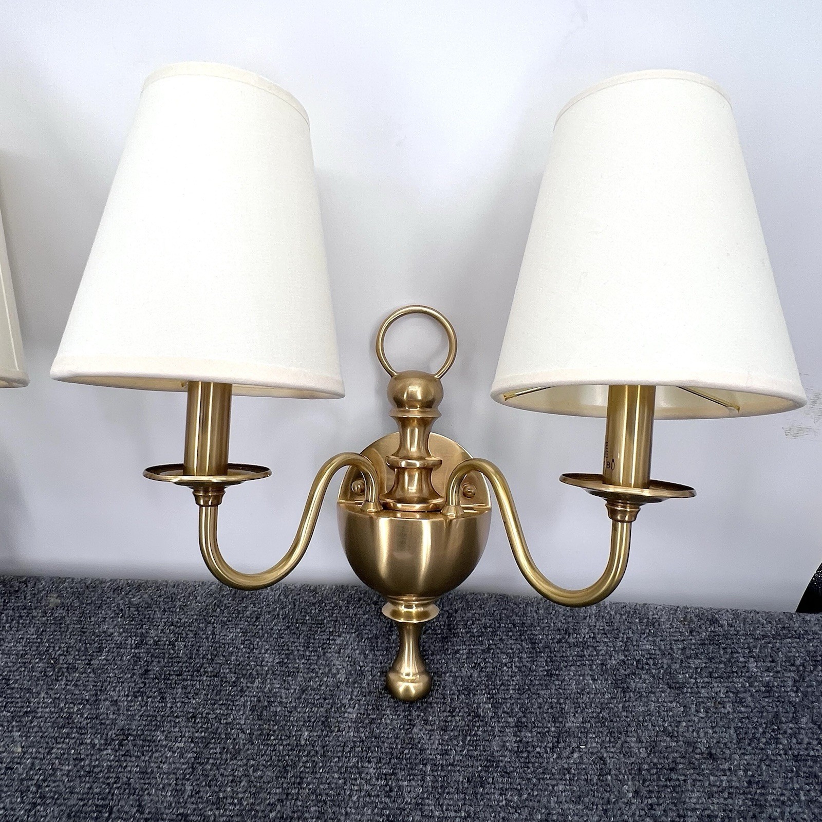 Restoration Hardware Georgian Solid Brass Double Arm Wall Sconces Pair RH 2003
