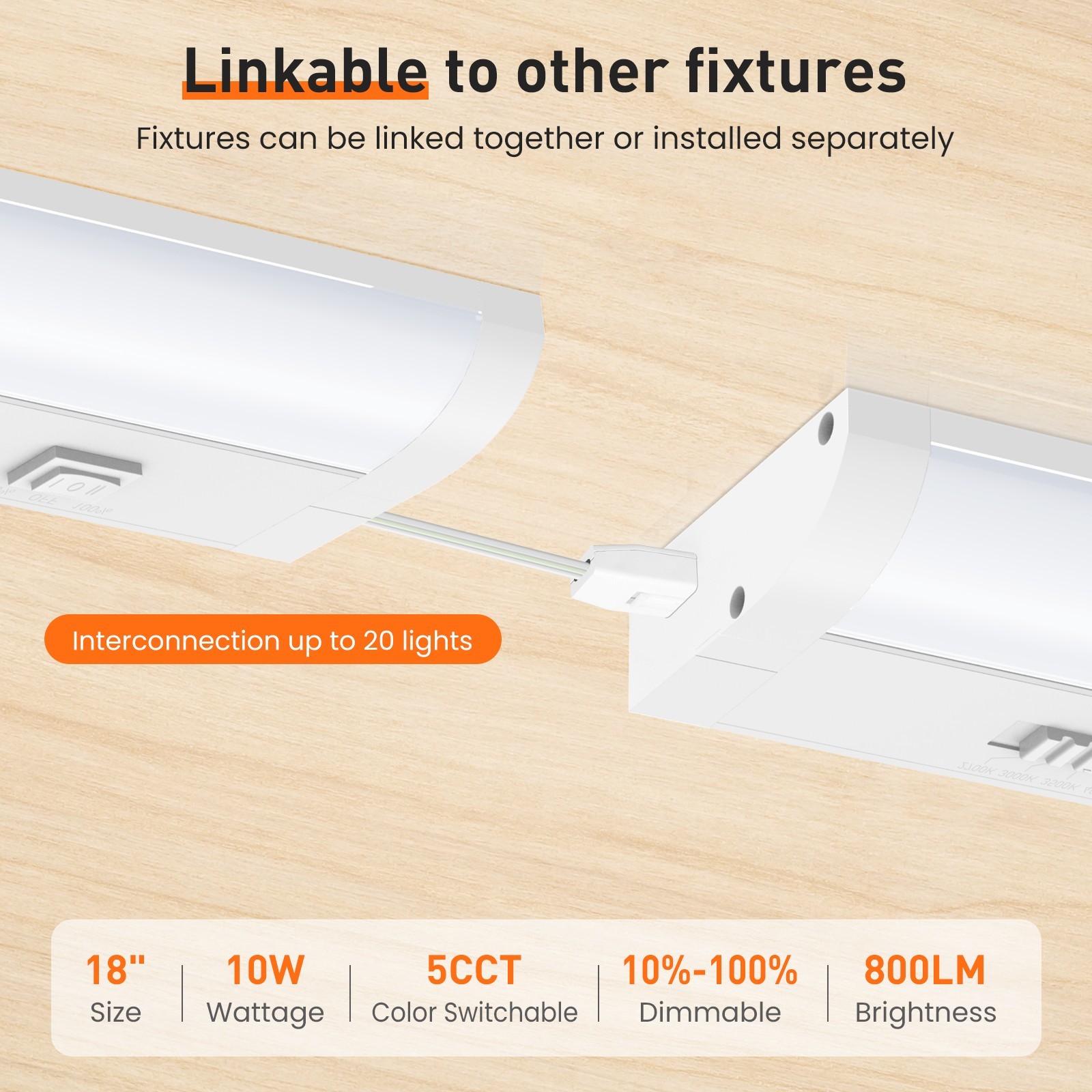LED 12»/18»/24» Under Cabinet Closet Light Hardwired Kitchen Lamp Linkable