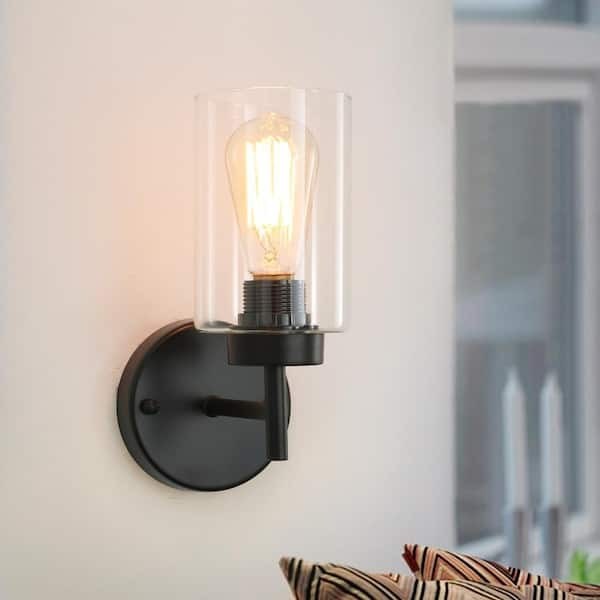 LWYTJO 7.4″ Black Vanity Light with Clear Glass Shade (Set of 2) R-B0069A-1-B-2
