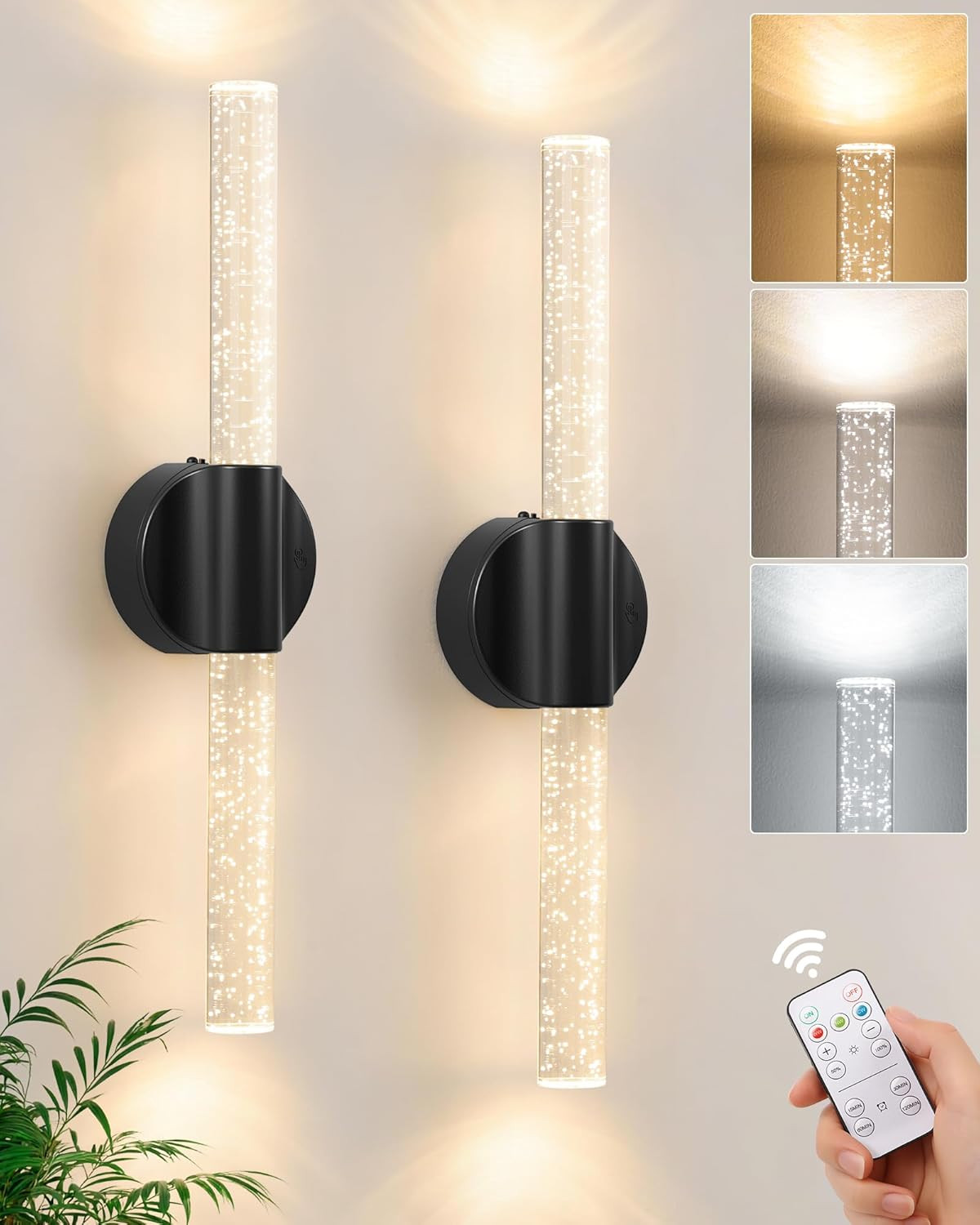 Rechargeable Magnetic Wall Sconces Set of 2 with Remote & Touch Control