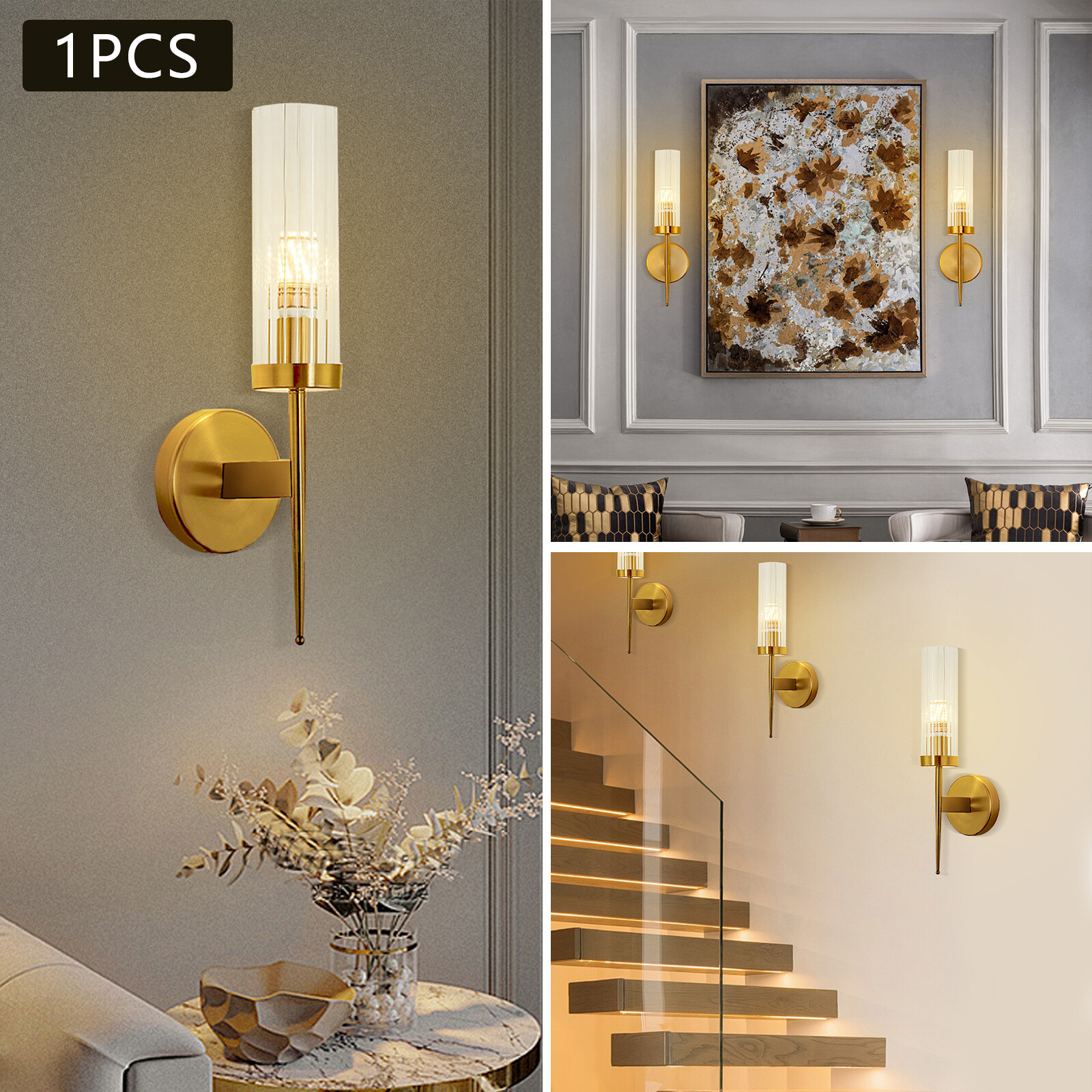 Modern Gold Wall Light Sconce Glass Shade Hallway Bedroom Bathroom Fixtures 110V