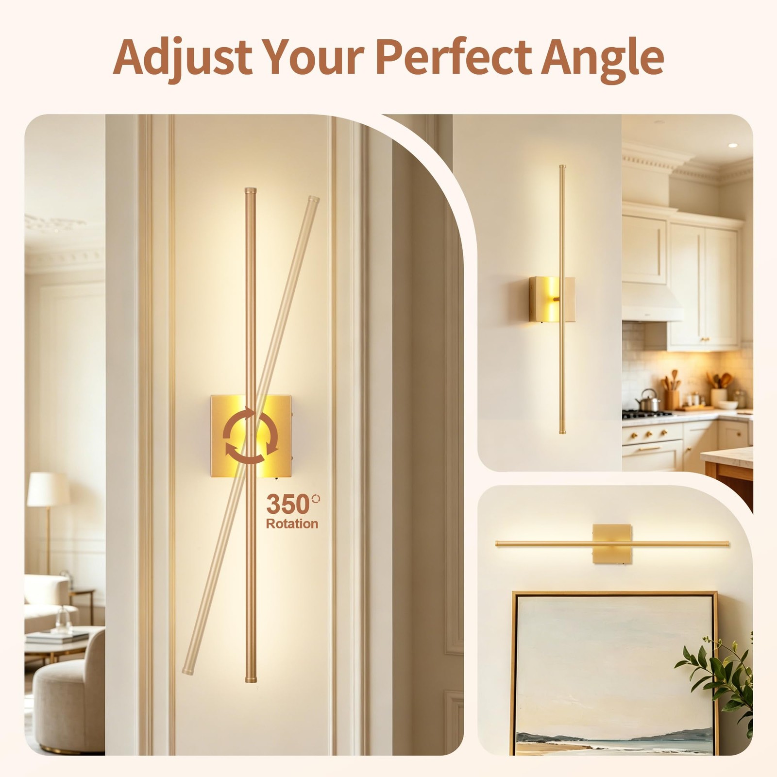 KARTOOSH 28.3 Inch Wall Sconces Battery Operated for Living inch, Gold