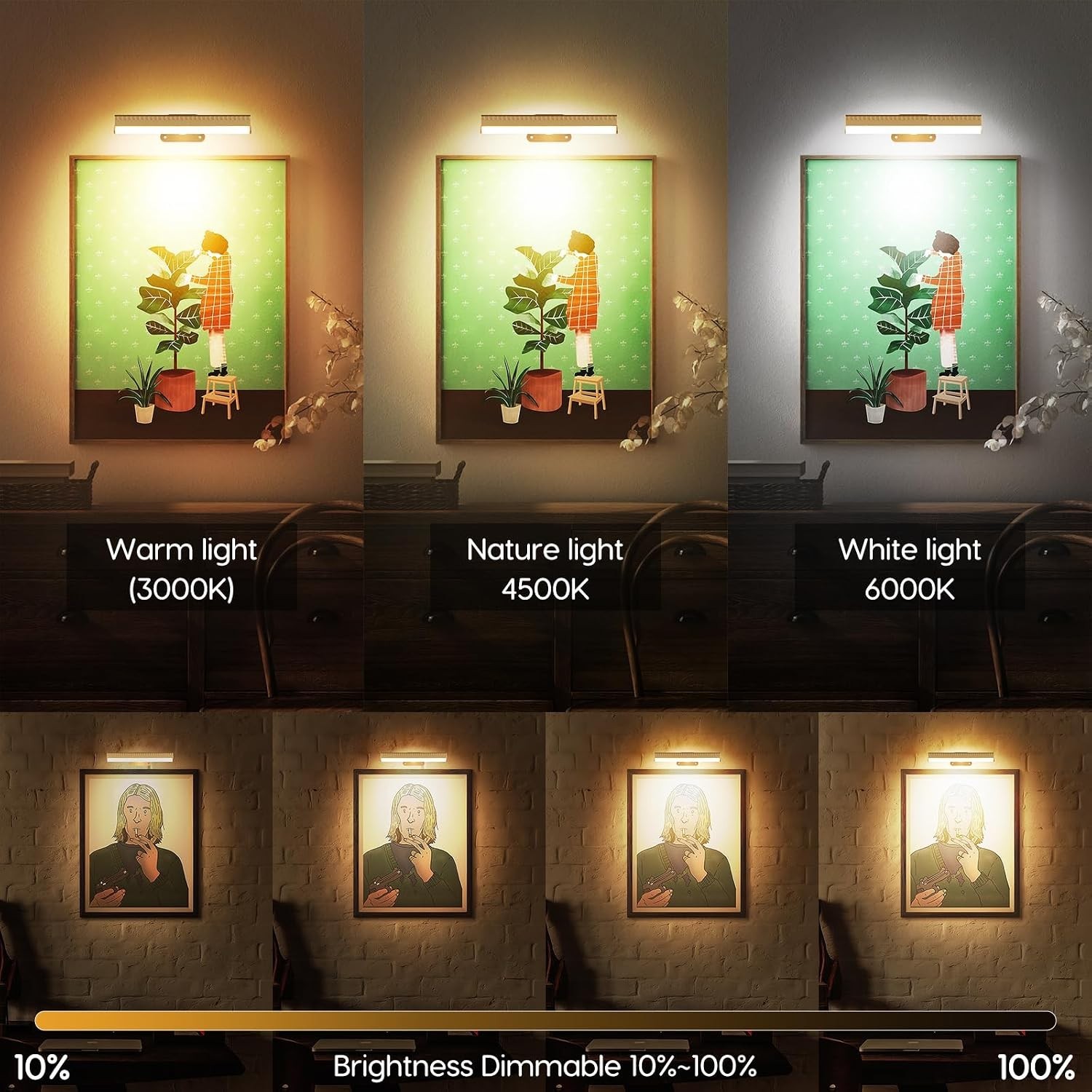 Elegant Gold Picture Light Set – Dimmable, Remote Control with Timer Function