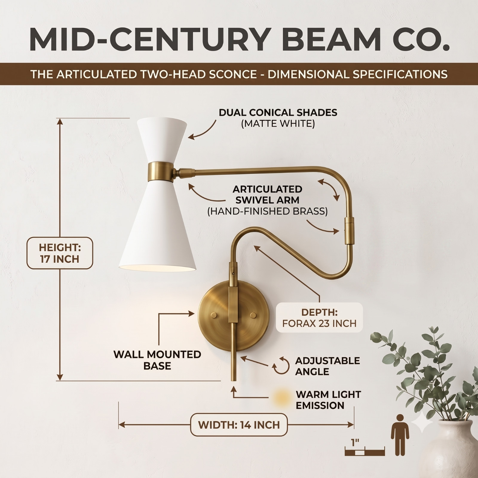 Modern Brass Swing Arm Wall Sconce Adjustable White Cone Shade Hardwired Light