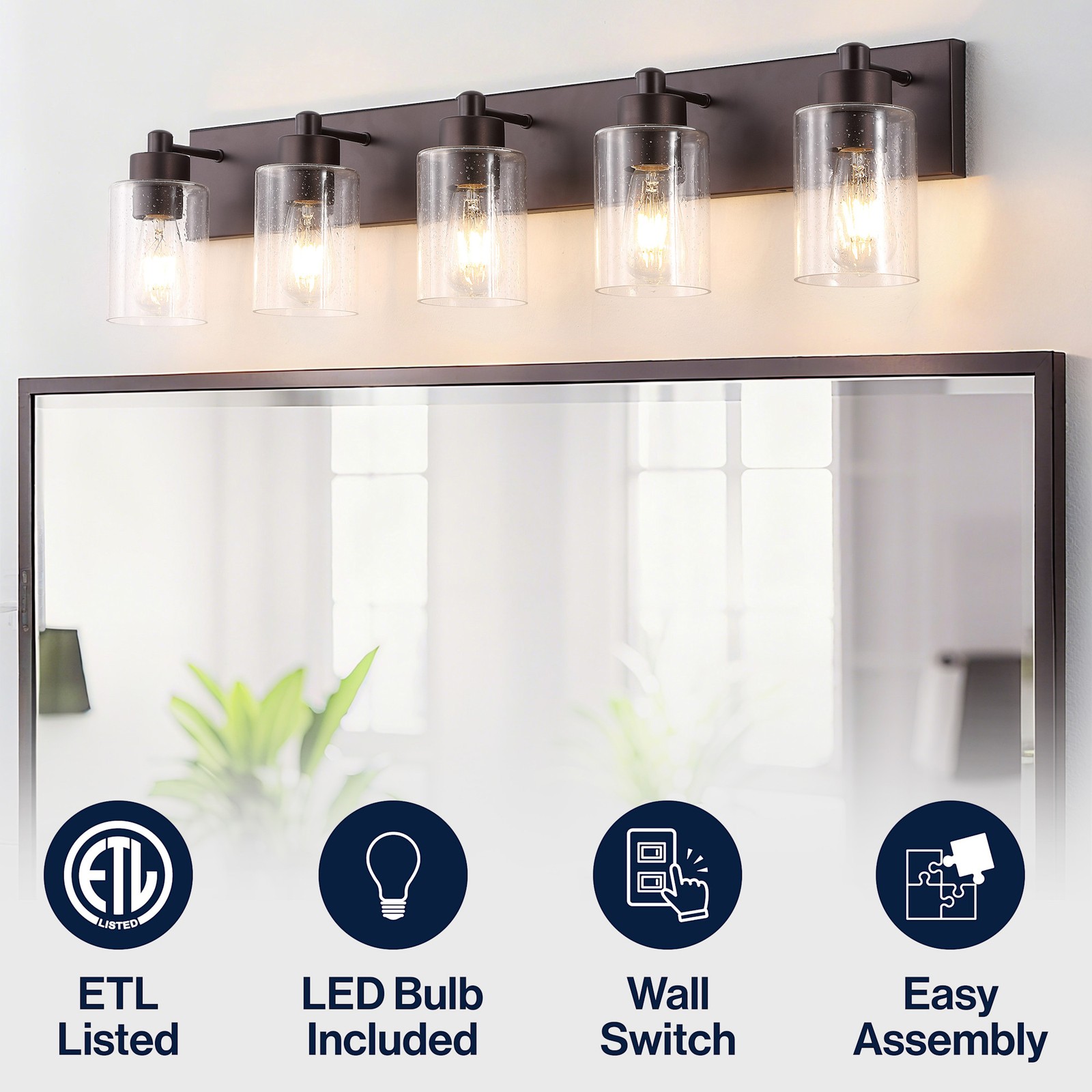 JONATHAN Y Lighting JYL7620 Irving 5 Light 36″W LED Vanity Light – Nickel