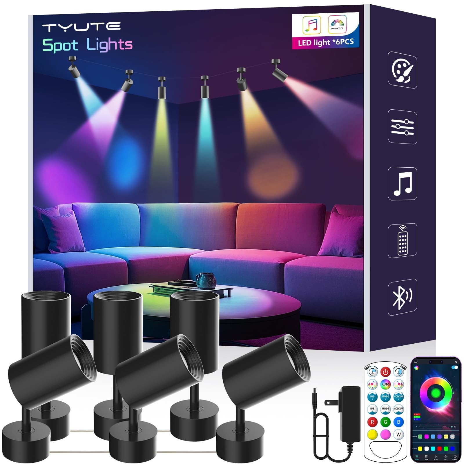 LED Spot Lights Color Changing Wall APP Remote Music Sync Ambient Indoor Lamp