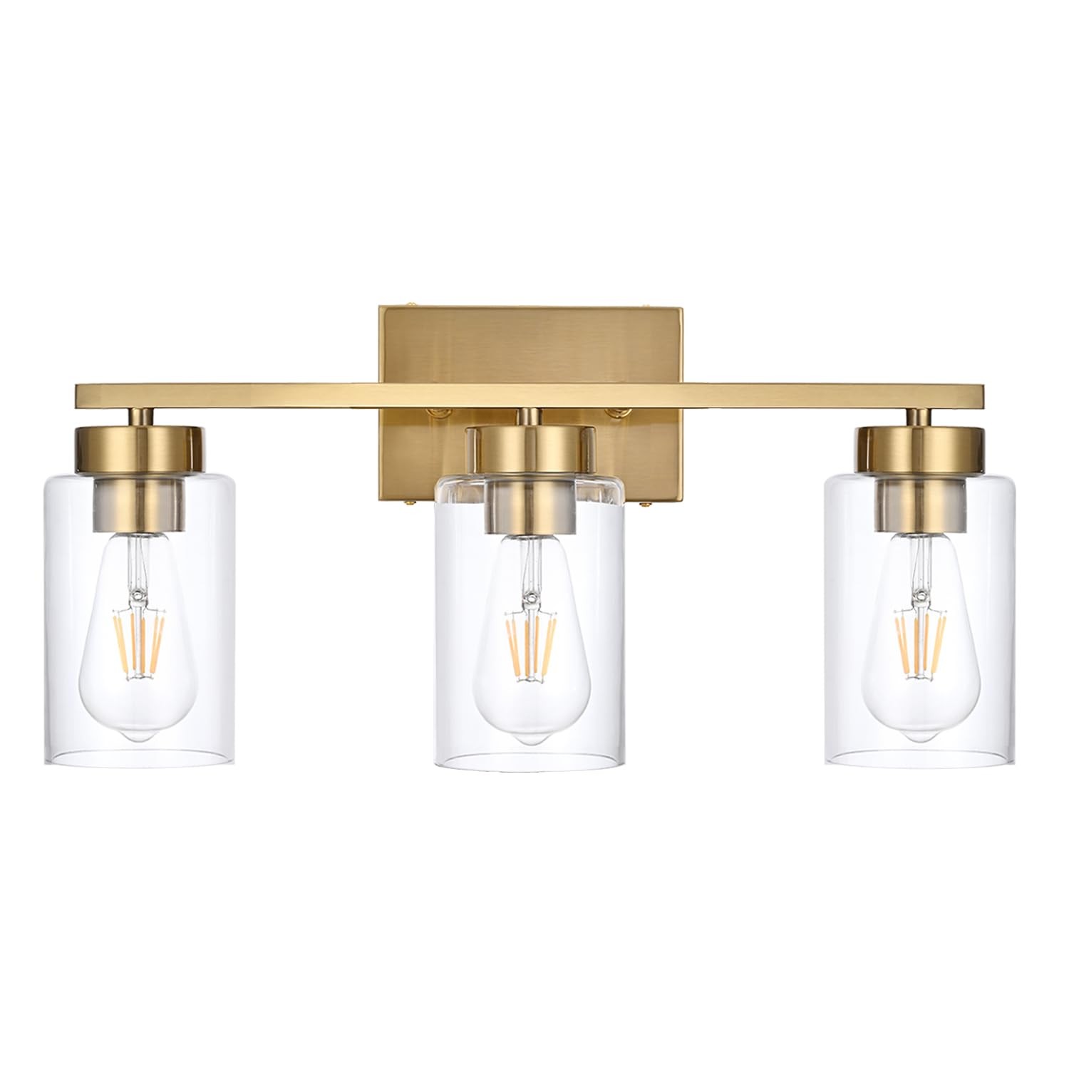 3-Light Bathroom Vanity Light, Modern Brushed Gold Wall Lights with Clear Gla…