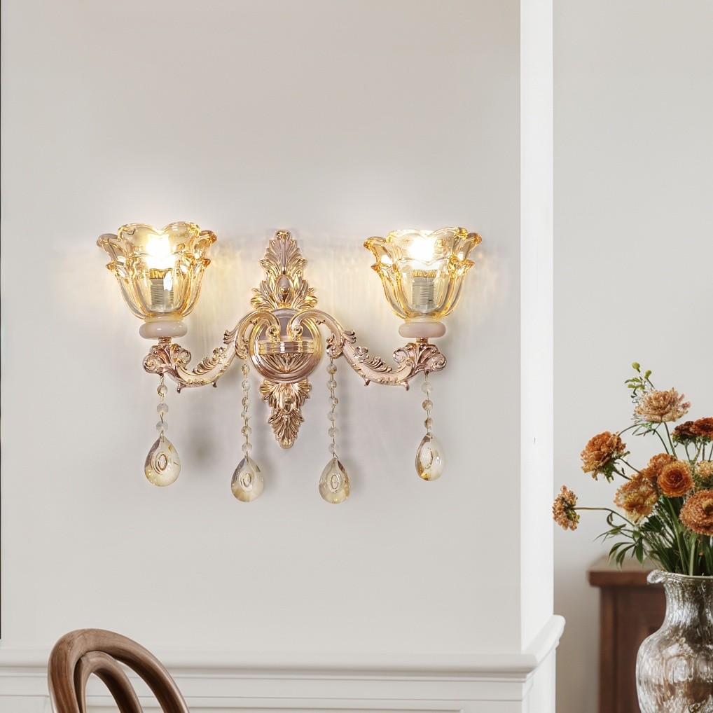 Gold Crystal Vintage Wall Sconces Indoor Light Fixture Bedroom Living Room Decor