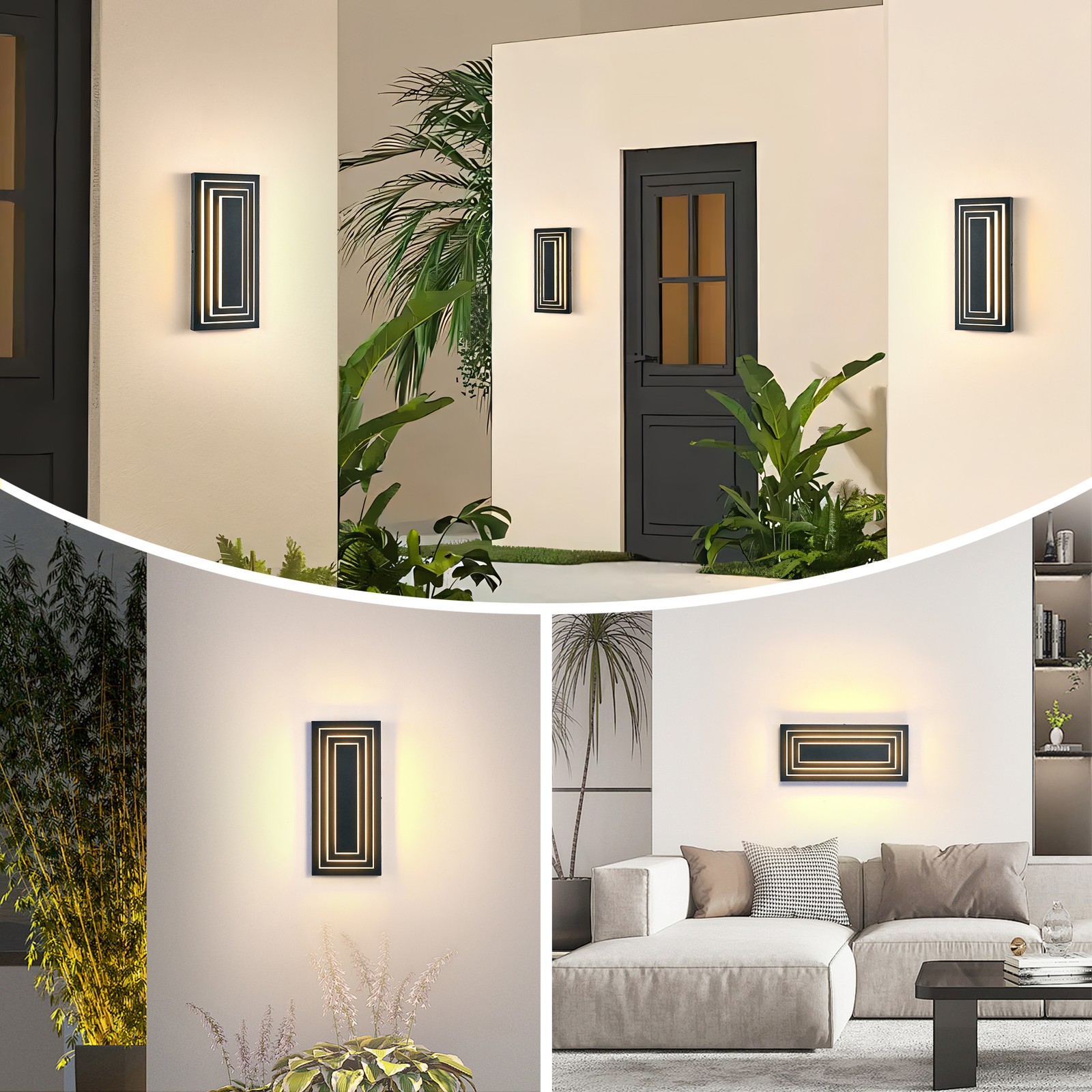 2 Pack 16″ Outdoor LED Wall Light Modern Black Porch Garage Sconce Fixture 3000K