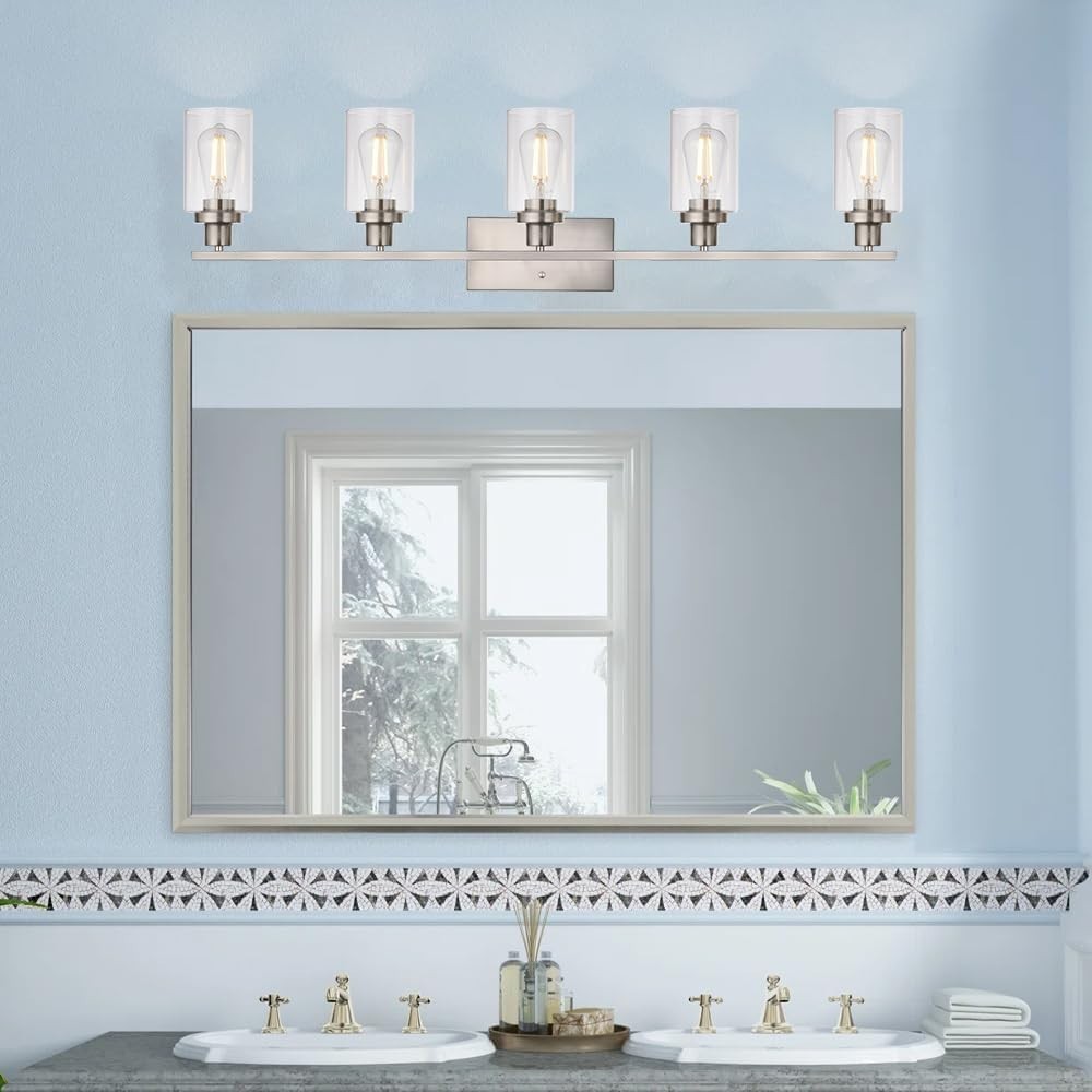 MELUCEE 5-Light Bathroom Vanity Light Brushed Nickel Clear Glass B07ZKHL9LT