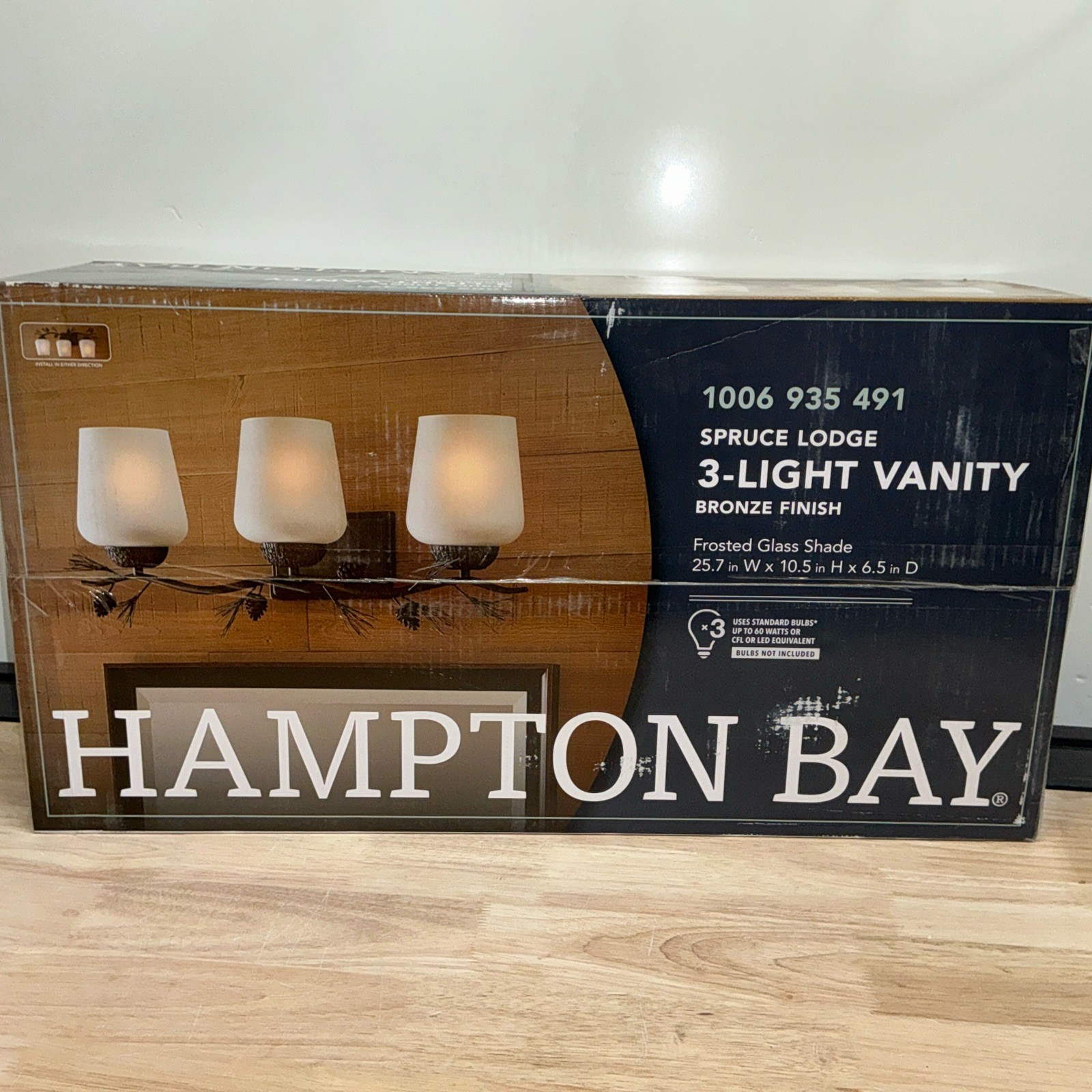 Hampton Bay Spruce Lodge 25 in. 3-Light Handmade Pinecone Vanity Light