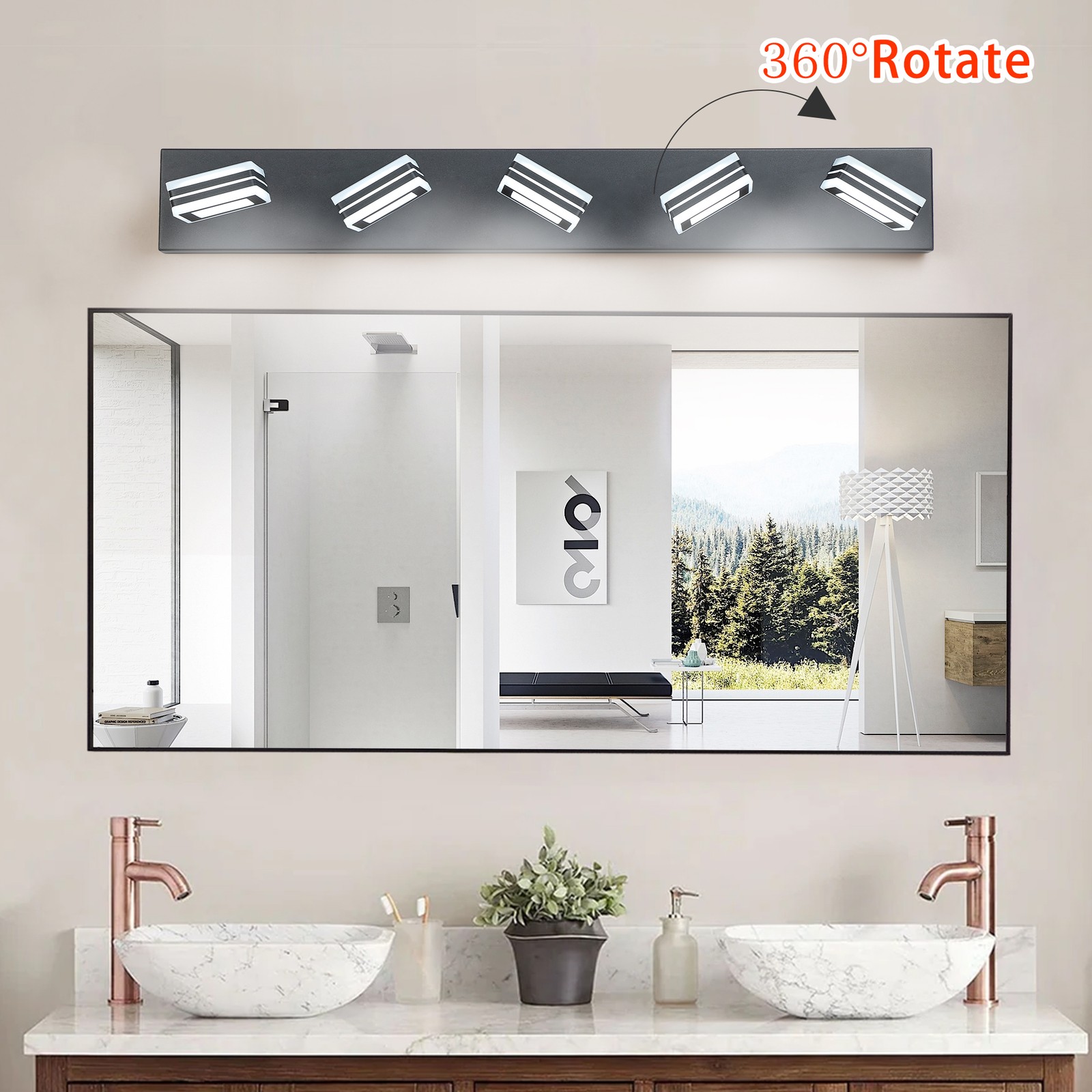 32″ 5 Lights LED Vanity Light Bathroom Mirror Wall Lamp Dimmable Fixture Black
