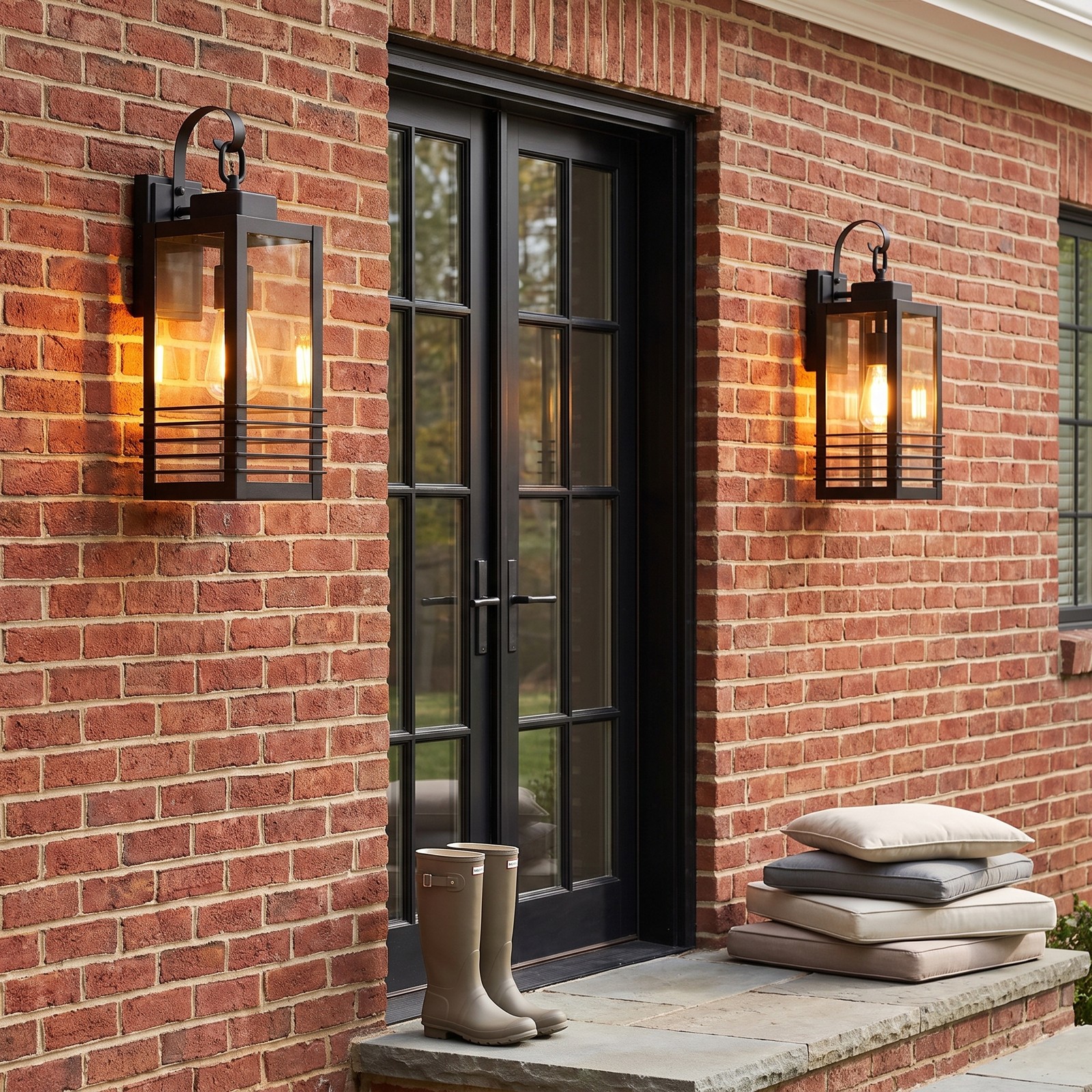 2 Pack 18″ Outdoor LED Wall Light Thick Metal Black Porch Mount Sconce Fixture