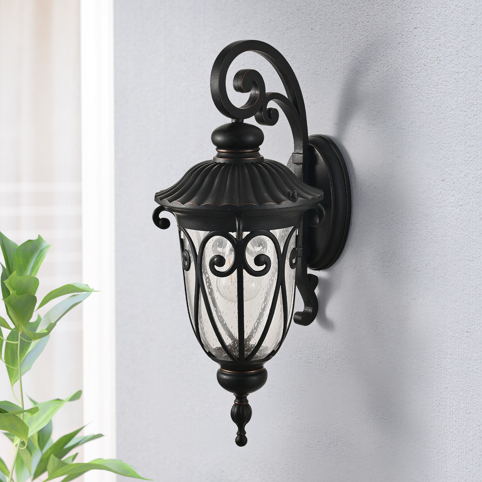 23″ Antique Bronze Outdoor Porch Wall Light Bubble Glass Vintage Sconce Fixture