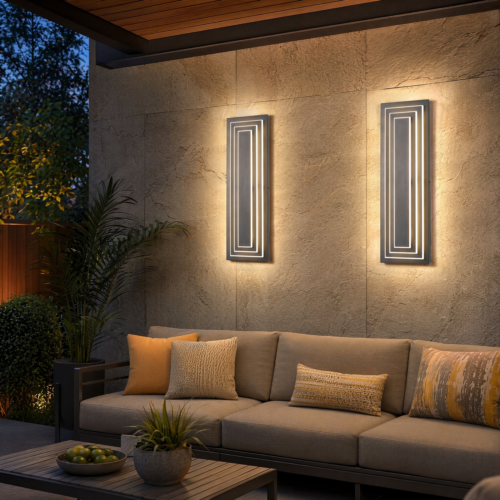 2 Pack 24» LED Outdoor Wall Light Modern Black 3-Tier Front Door Sconce Fixture