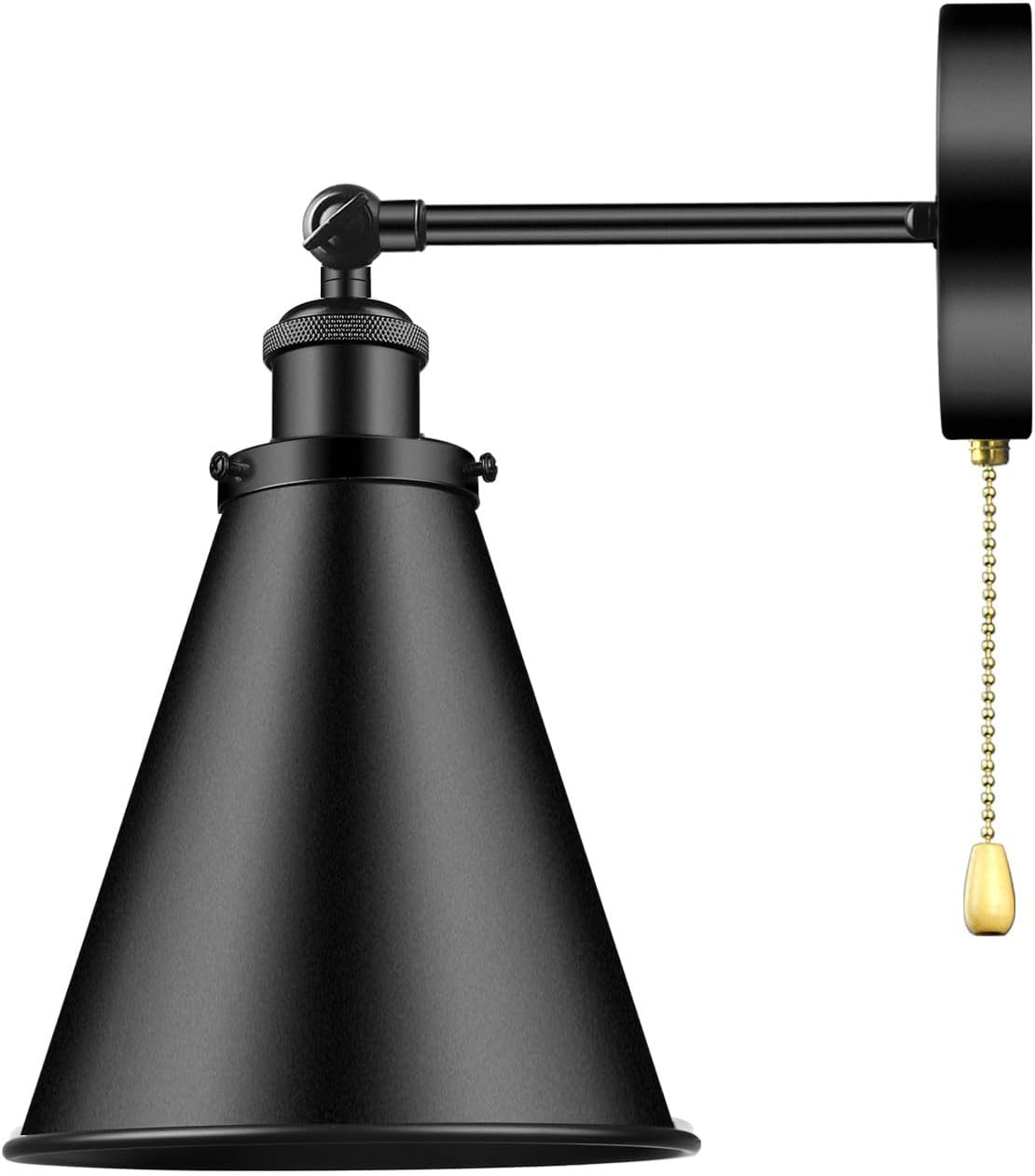 Industrial Farmhouse Wall Sconce with Pull Chain Switch, Metal Wall Sconce Light