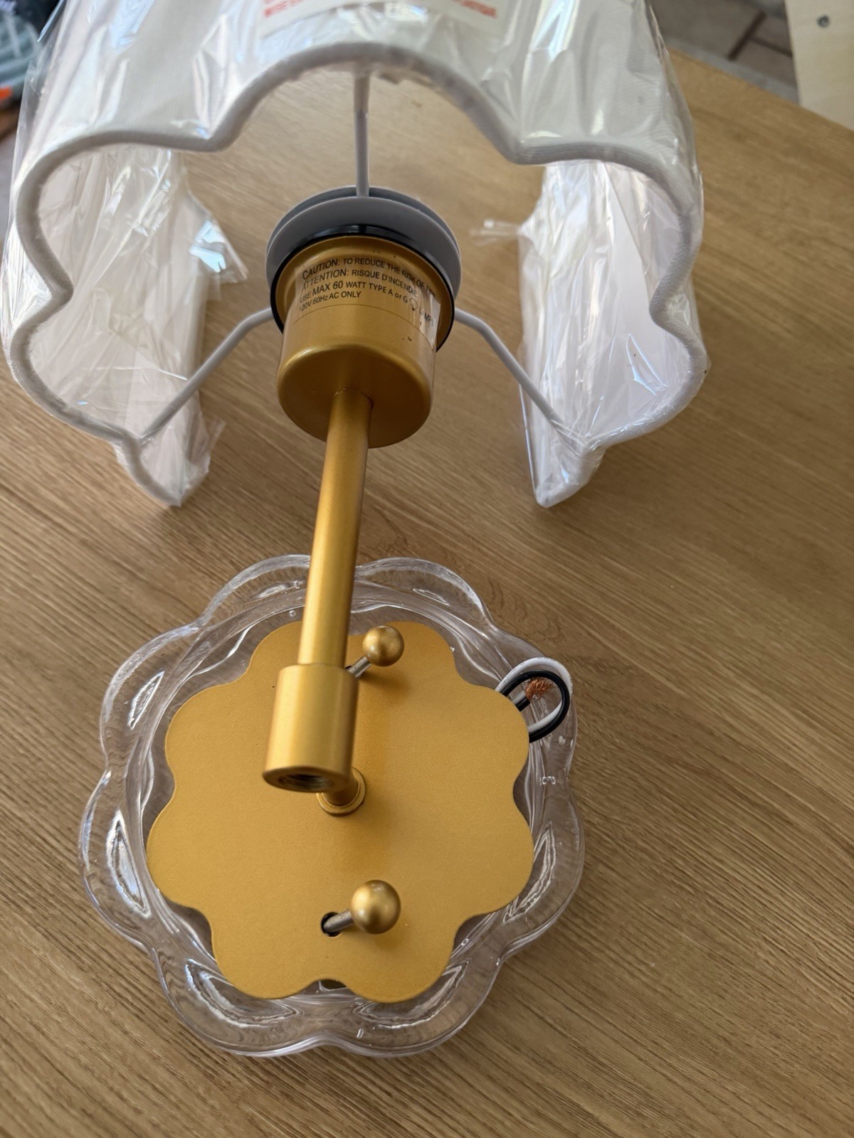 2-Pack Gold Wall Sconce Lights White Fabric Shade Clear Glass, E26 UL 120V