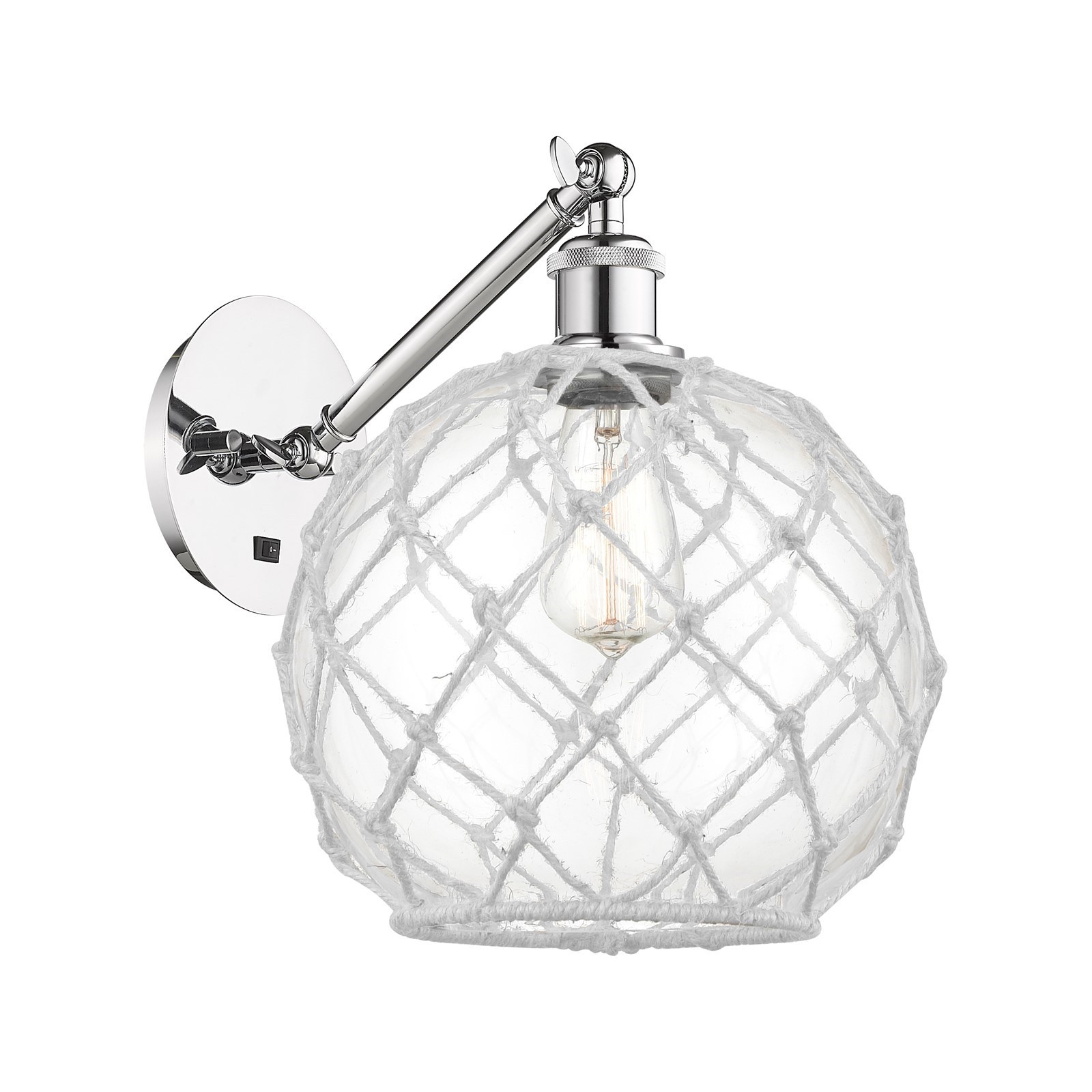 Innovations Farmhouse 1Lt 10″ Polished Chrome/Clear/White Rope Adj Sconce – 317