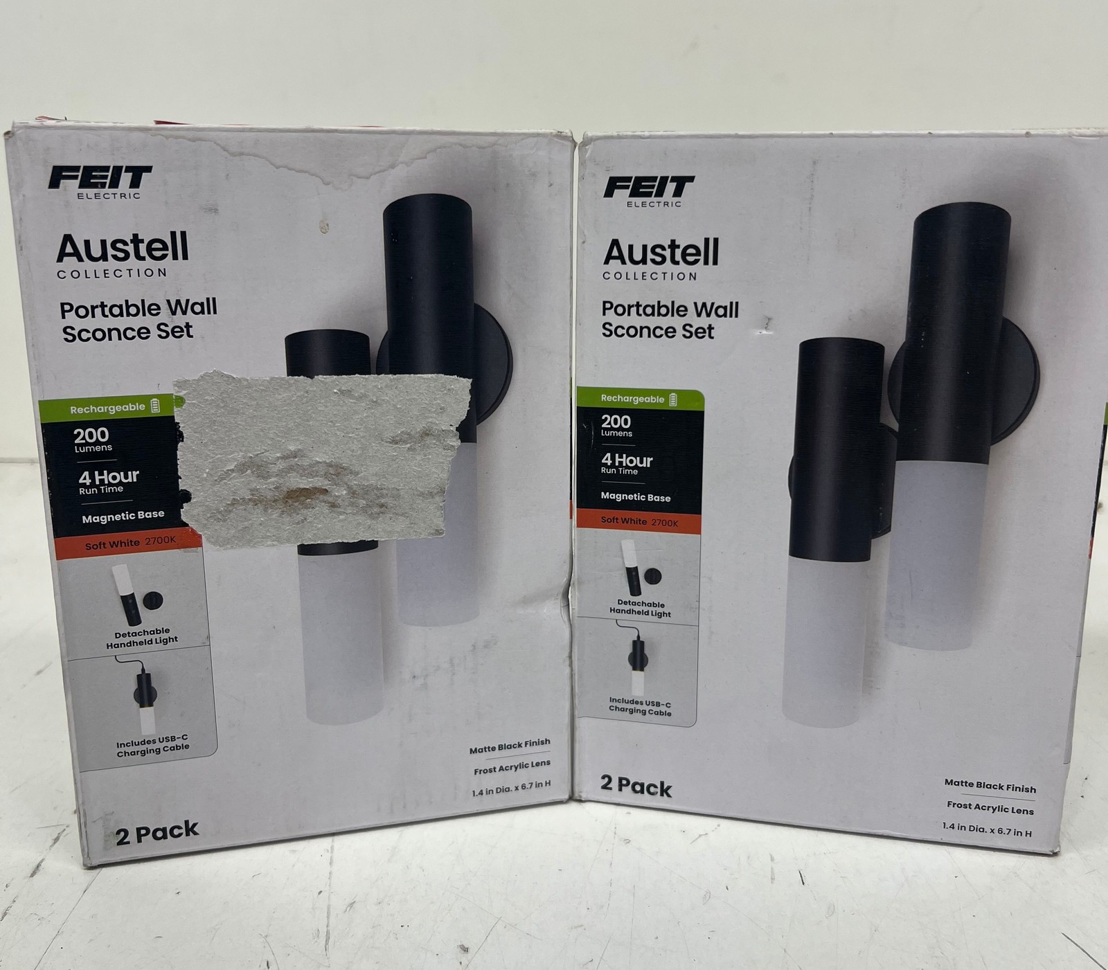 Feit Electric Matte Black Rechargeable Battery Portable LED Wall Sconce (4 Pack)