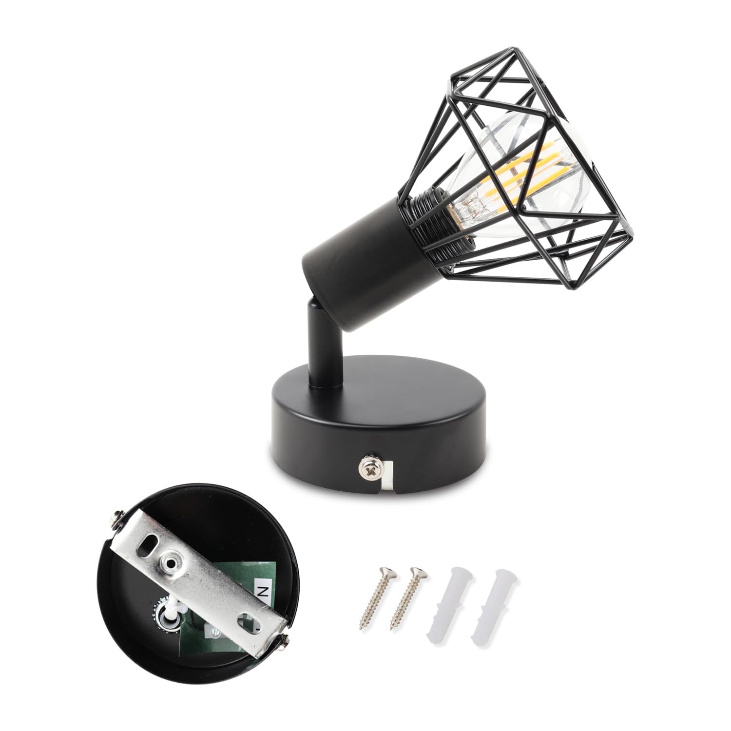 Wall Light Indoor Black 2 Piece, E14 Wall Lamp Vintage, Metal Wall Spot Indu…