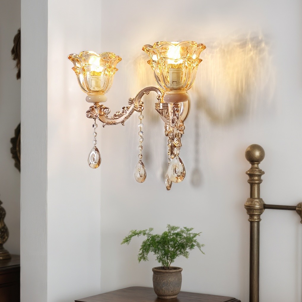 Gold Crystal Vintage Wall Sconces Indoor Light Fixture Bedroom Living Room Decor