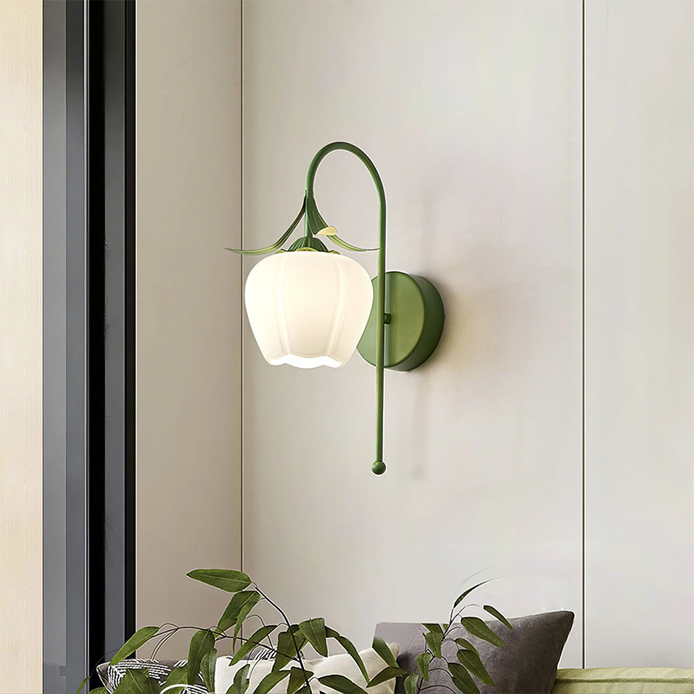 American Country Style Milk Glass Wall Lighting Wrought Iron Wall Sconce Lamp