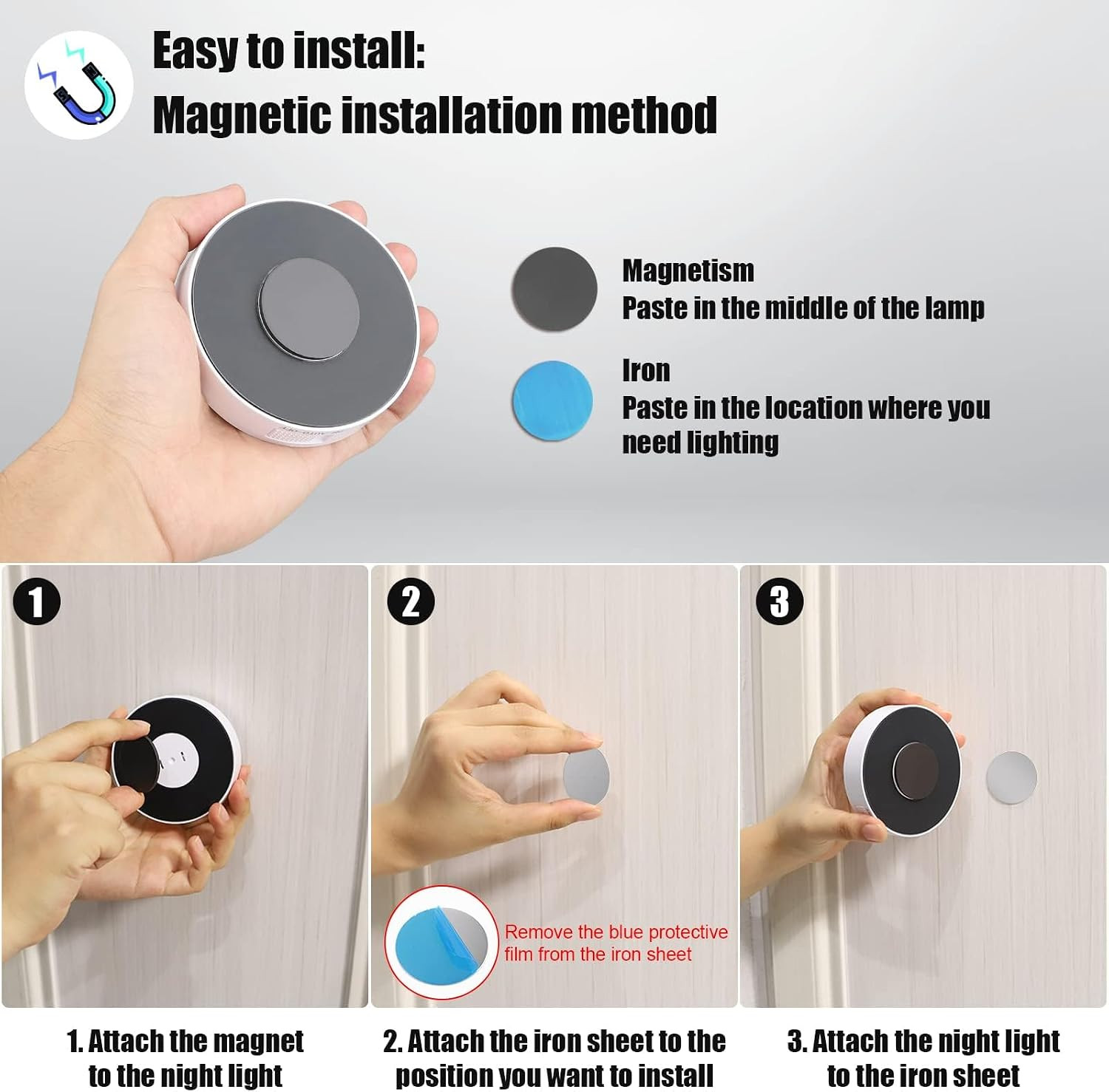 Led Motion Sensor Light USB Rechargeable PIR Wall Cabinet Stair Night Light Lamp