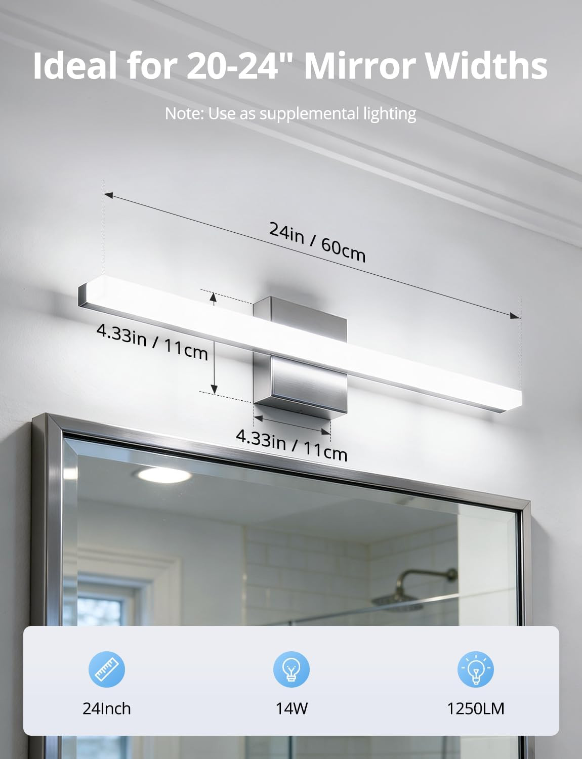 24 Inch Vanity Lights above Mirror Modern Gentle Lighting Bar for Bathroom, LED