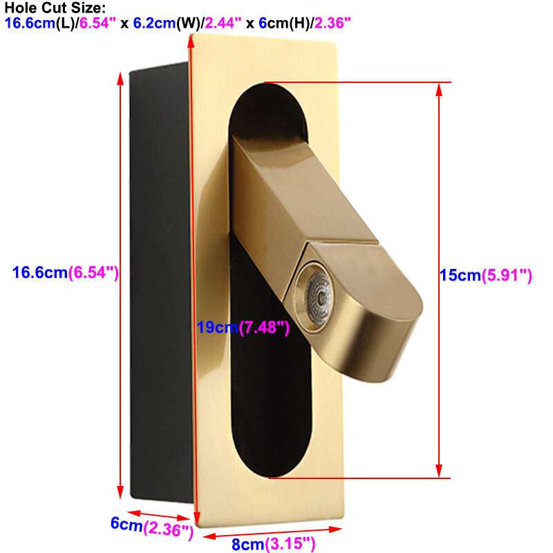3W LED Wall Recessed Fixture Bedside Light Adjustable Headboard Lamp Switch Shop