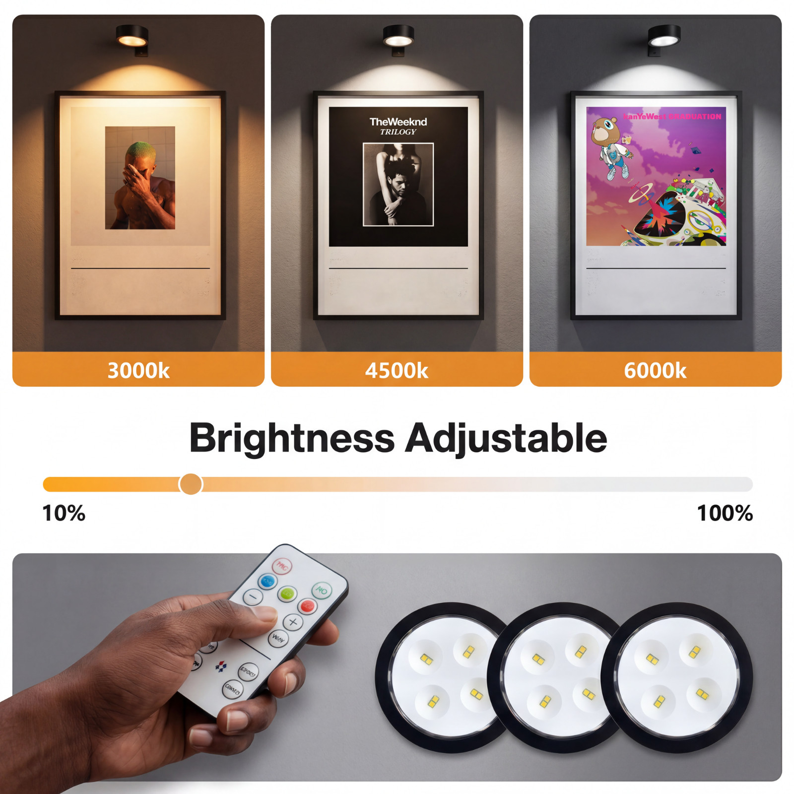 3-Pack Picture Lights for Wall Rechargeable Battery Operated Led Poster Light