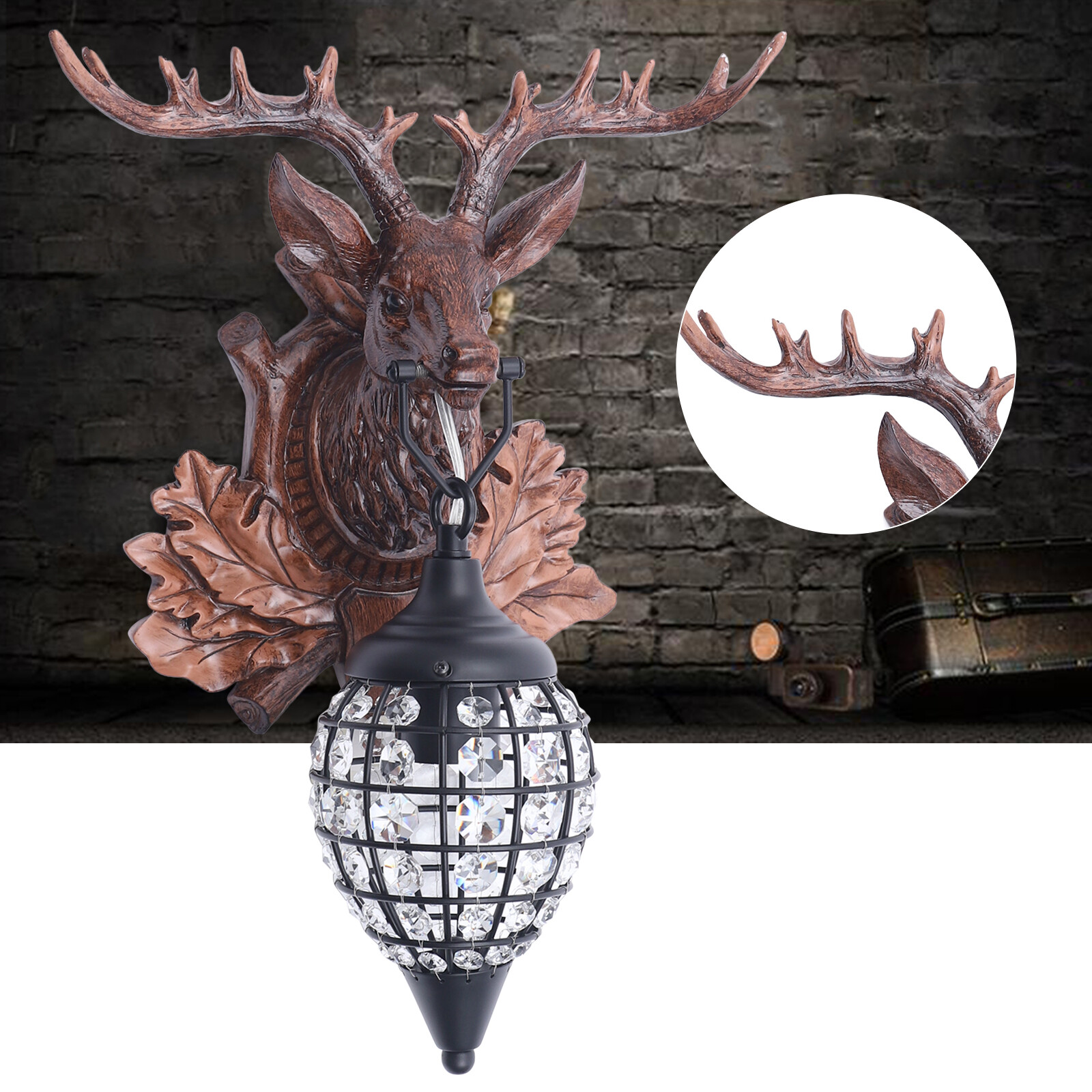 Antler Wall Sconce Lighting Rustic Deer Wall Light Decor with Antler and Crystal