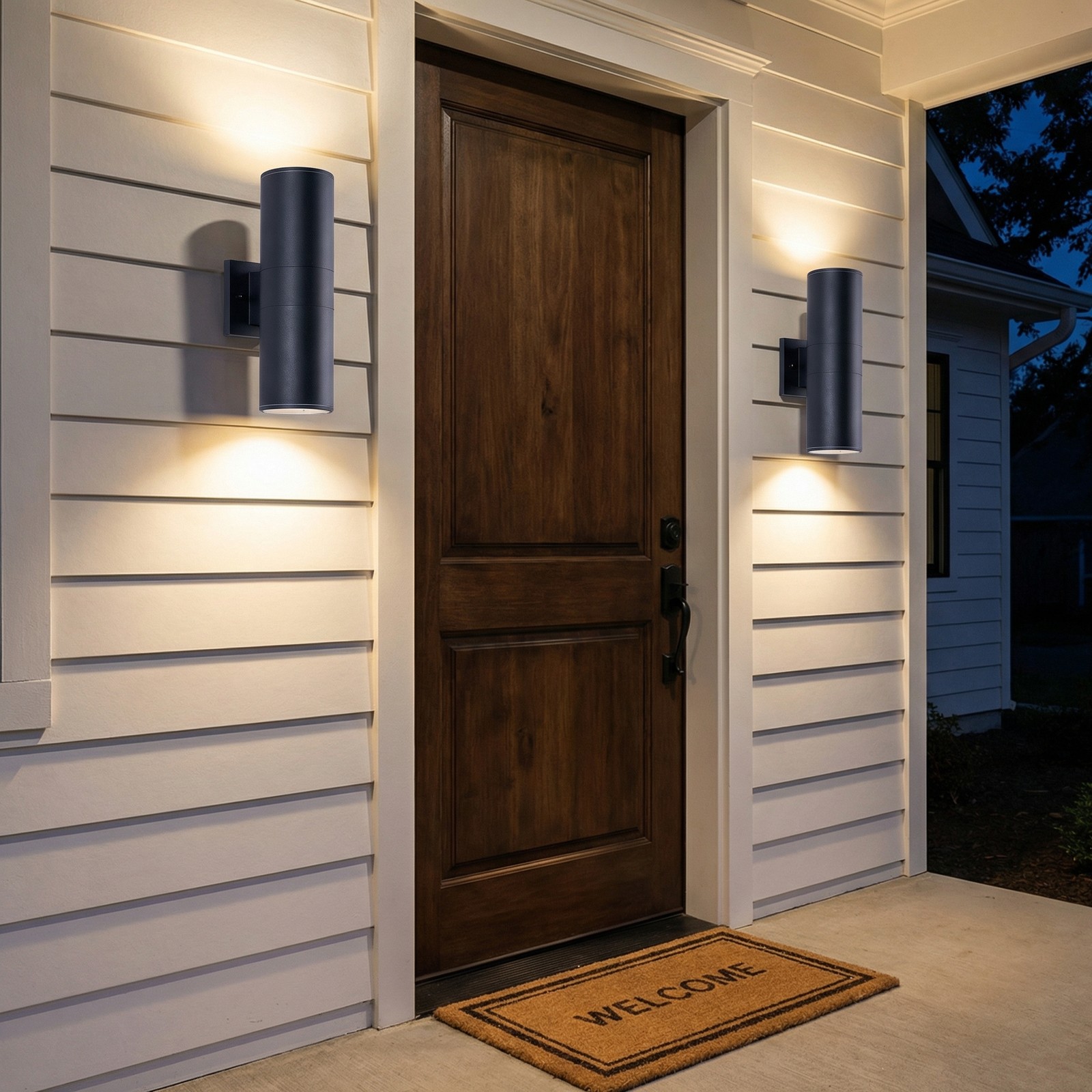 2 Pack 14» Outdoor Wall LED Light Modern Black Porch Sconce Mount Metal Fixture