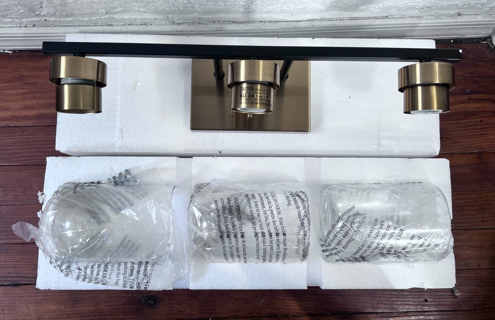 Zevni Modern Brass Gold Bathroom Vanity Light w/ Cylinder Clear Glass Shades