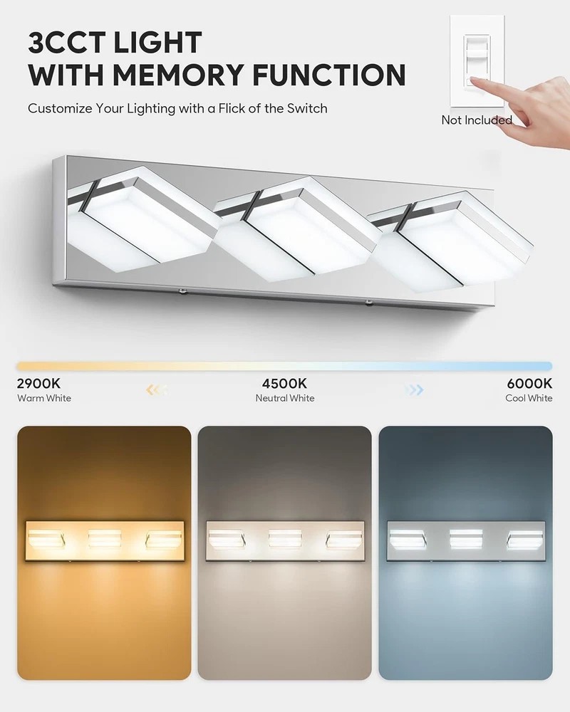 Bathroom Vanity Light Fixture, 3-Light Modern LED Vanity Lights, 3CCT Adjustable