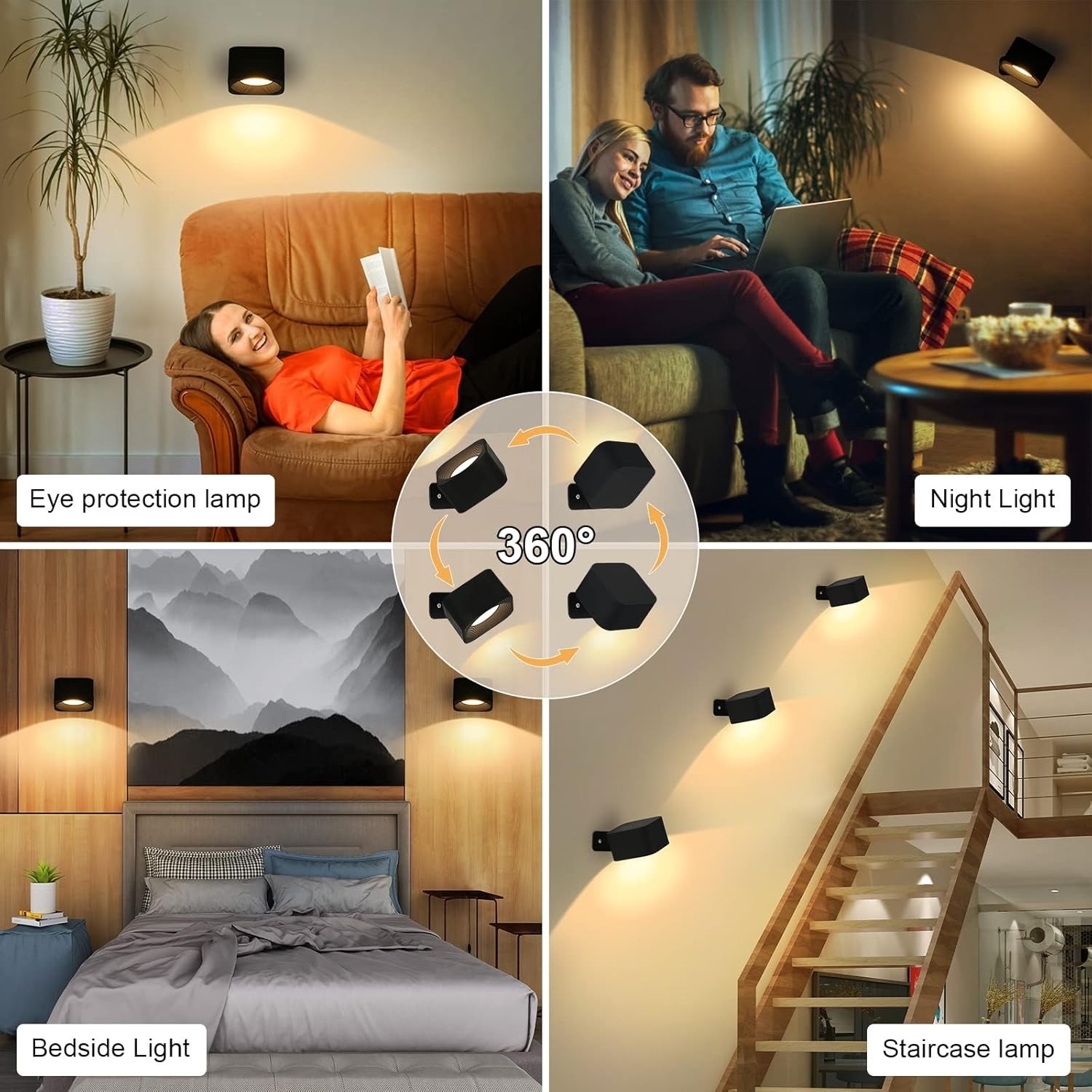 2PCS LED Wall Sconces Dimmable Wall Mounted Lamp Touch & Remote Control Cordless