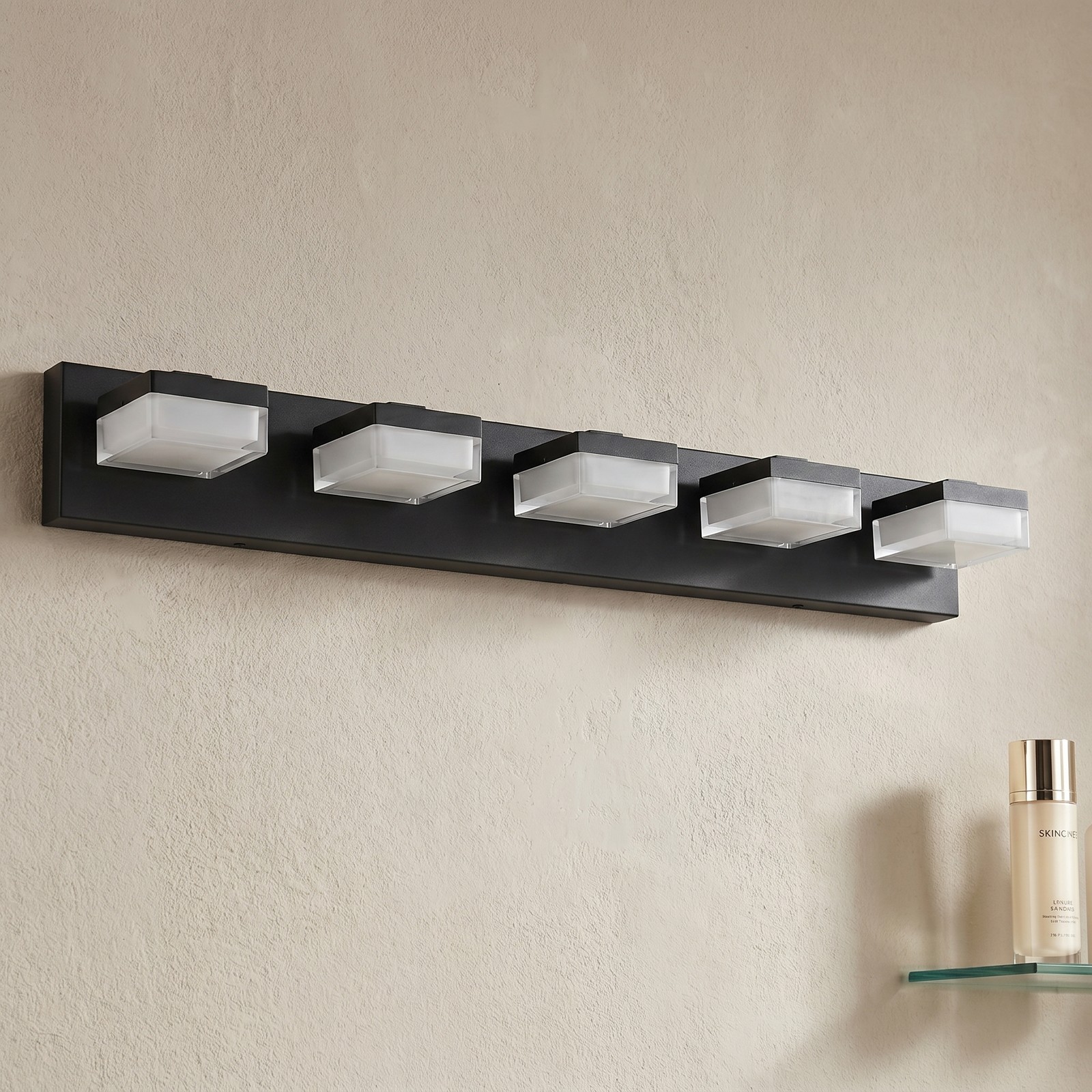 31» Vanity Light 5 Lights LED Bathroom Mirror Wall Sconce Matte Black Fixture
