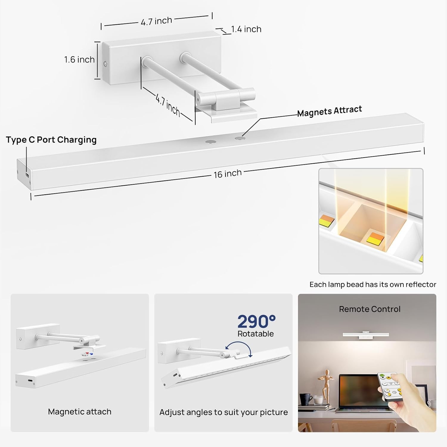 Picture Light Battery Operated,16in Wireless Art Light for Paintings Dimmable
