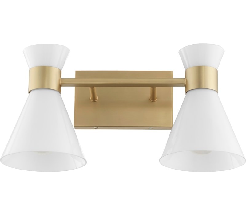 Quorum Lighting Beldar Vanity, 2-Light 200 Total Watts, Aged Brass W/ Gloss Opal