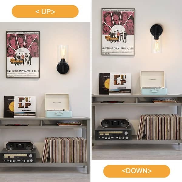 LWYTJO 7.4″ Black Vanity Light with Clear Glass Shade (Set of 2) R-B0069A-1-B-2