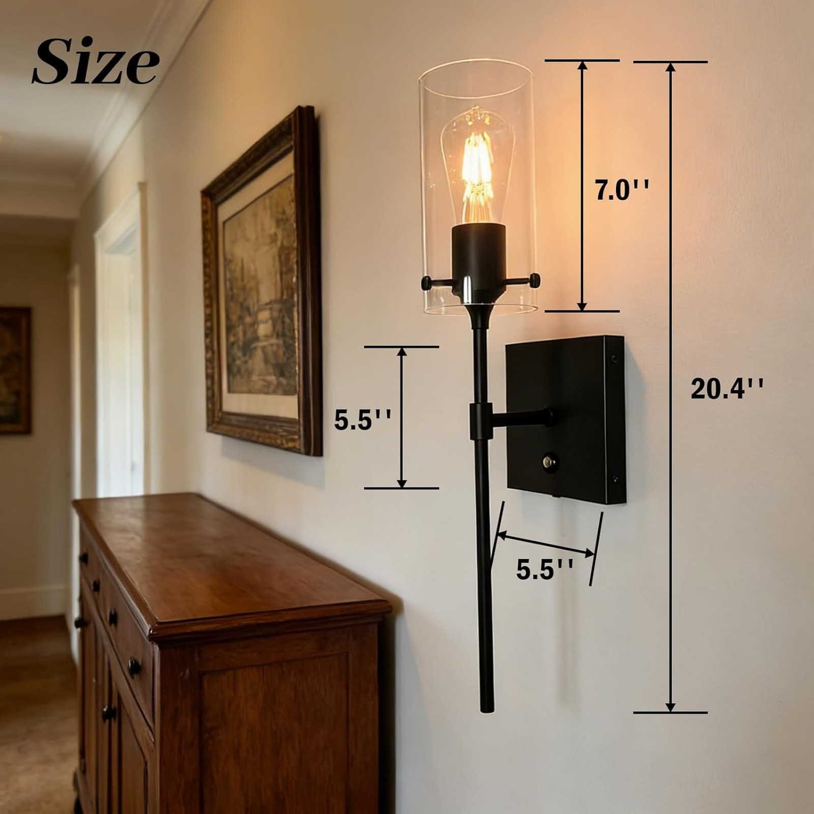 Wall Sconce Set of 2, Wireless Rechargeable Black LED Dimmable Touch Remote