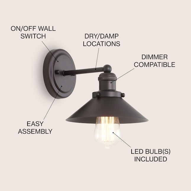 JONATHAN Y July 7.75 in. 1-Light Metal Shade Oil Rubbed Bronze Vanity Light